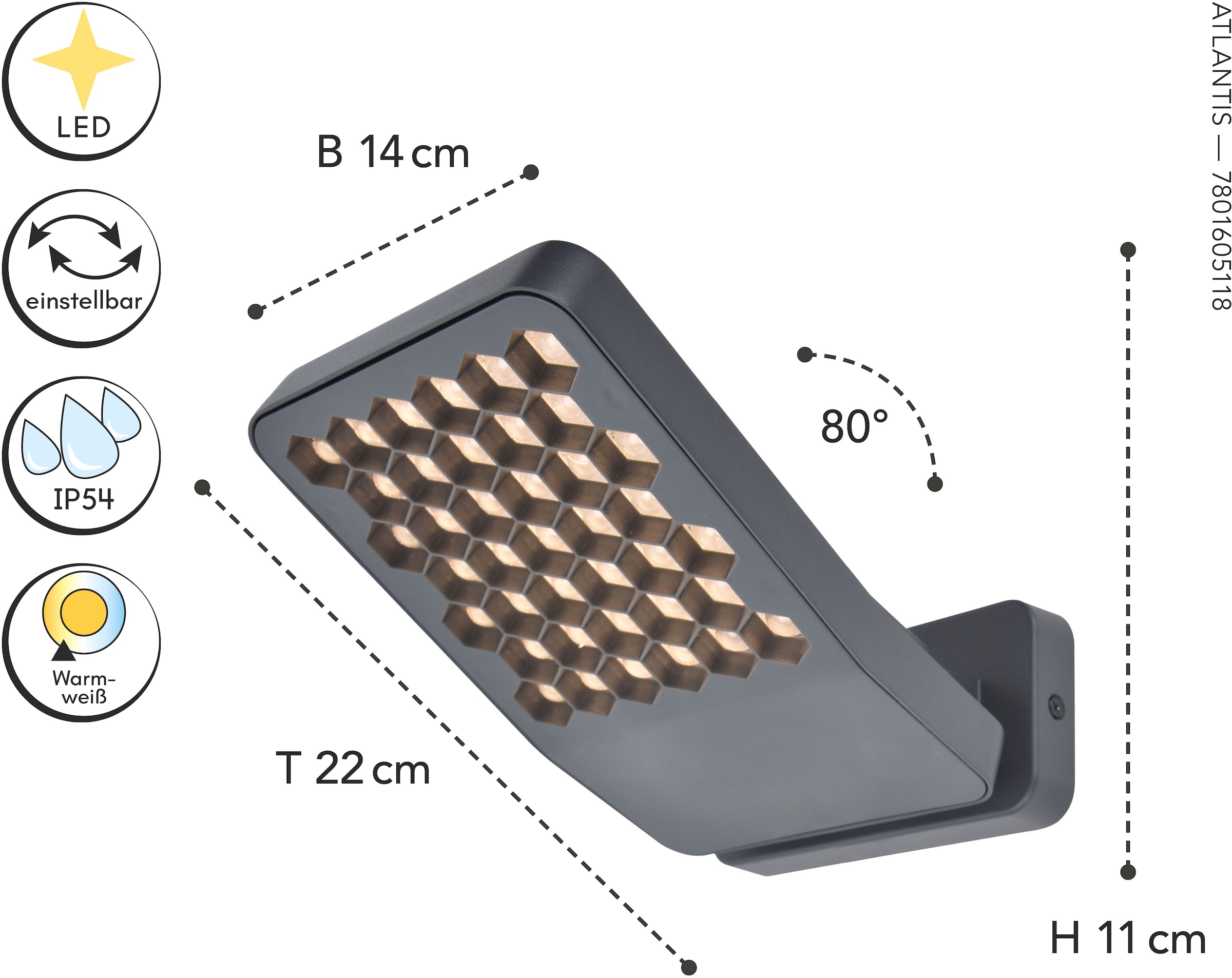 LUTEC LED Außen-Wandleuchte »LED-Aussenwandleuchte ATLANTIS small«, 1 flammig, Leuchtmittel LED-Board | LED fest integriert, schwenkbar