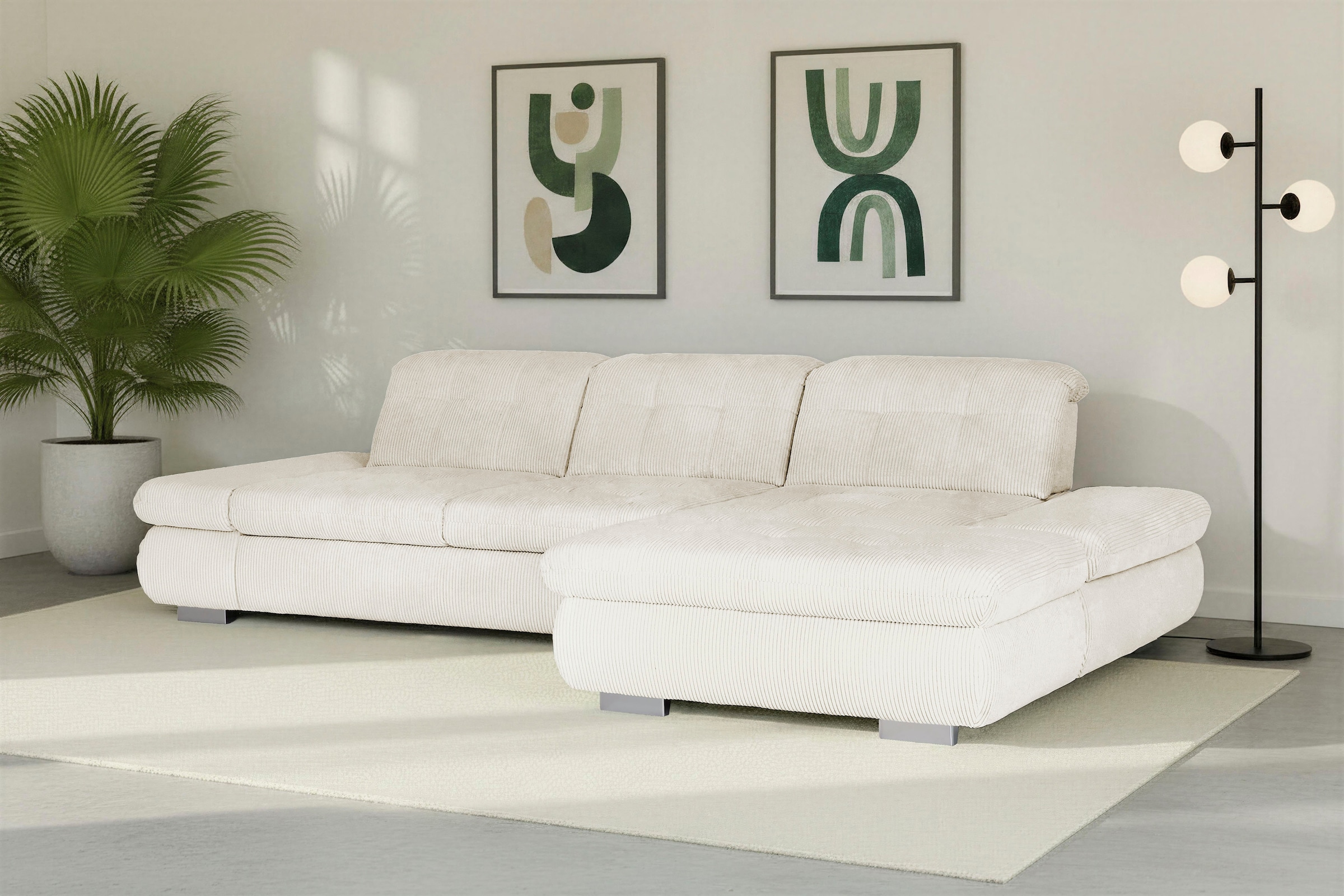 Die PlanBar Ecksofa "MP-IN17004 L-Form, Breite 331 cm, Federkern-Polsterung" inkl. Sitztiefenverstellung, wahlweise weitere Funktionen