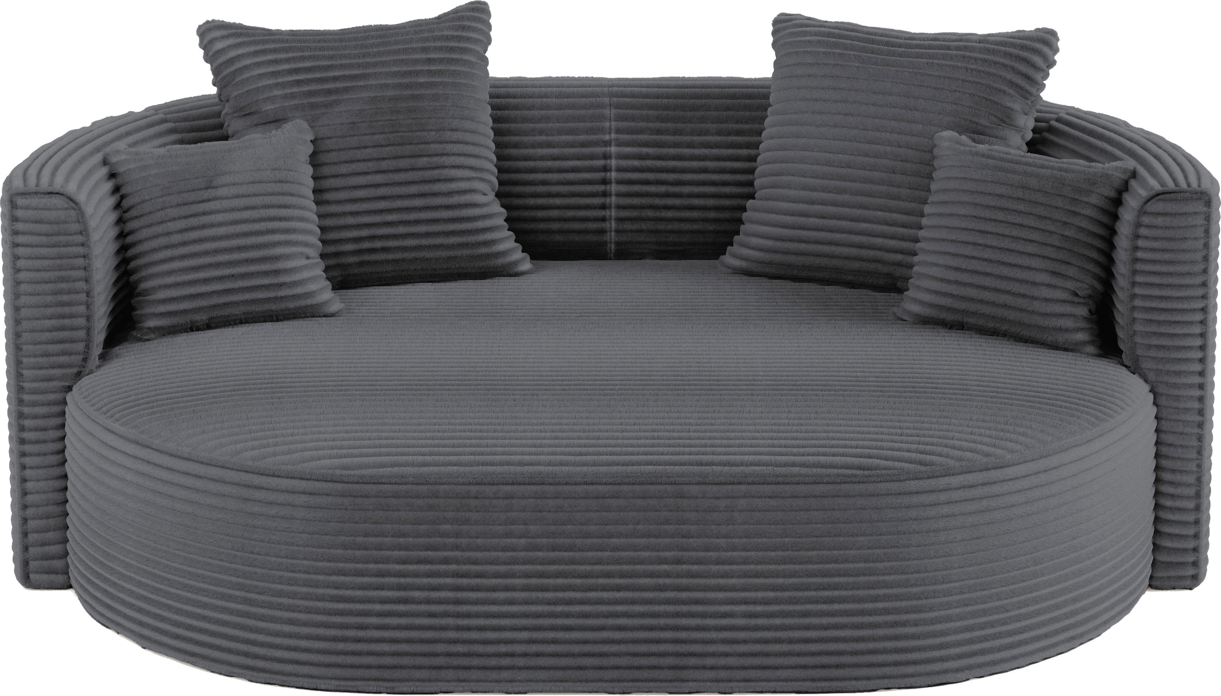 LeGer Home by Lena Gercke 2,5-Sitzer »ISALIE, rundes Loungesofa, mit Kissen, perfekt gepolstert«, moderne Stoffe, mit 4 Zierkissen, extra große Sitzfläche