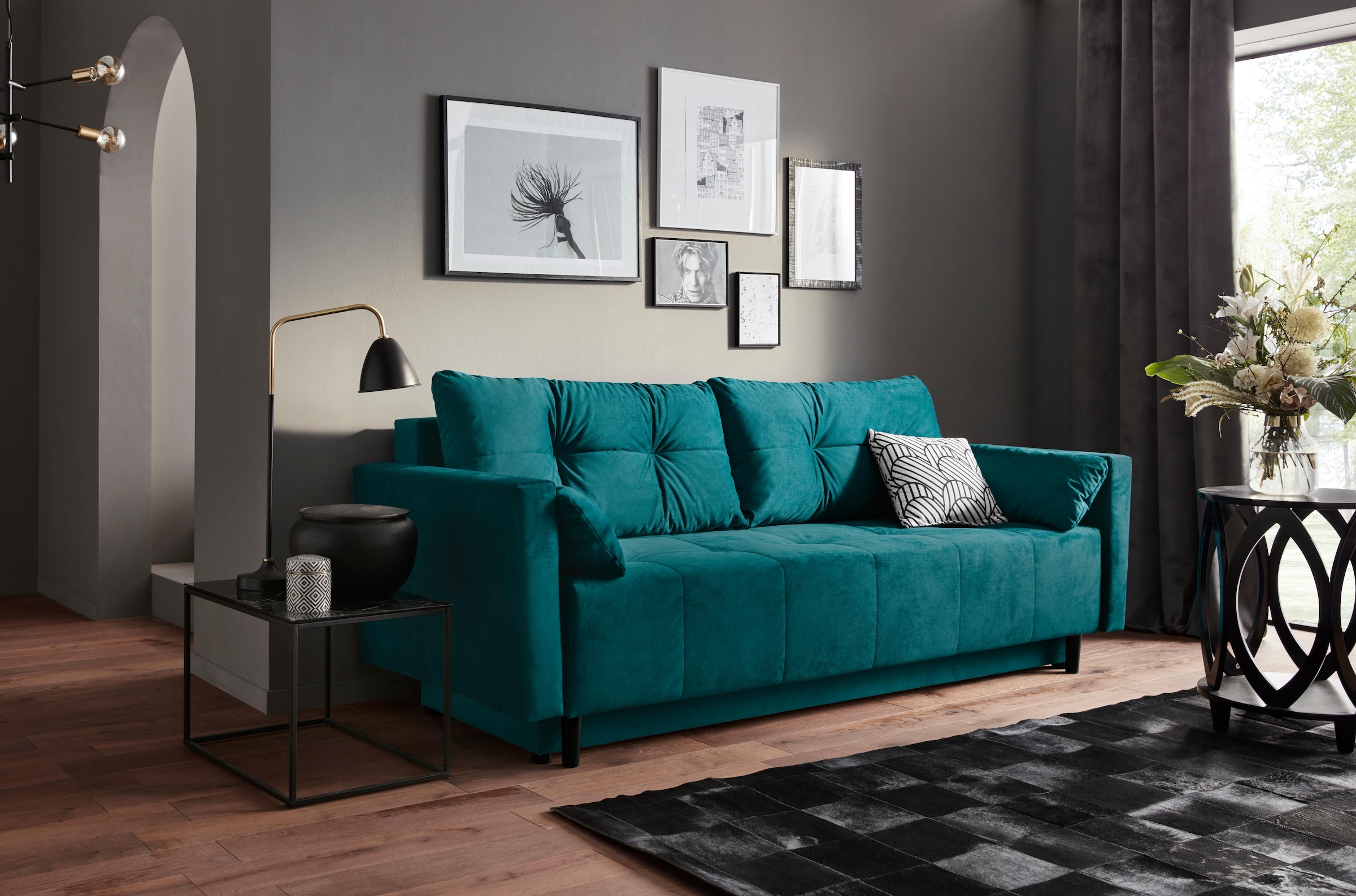 COLLECTION AB Schlafsofa "Solar, B: 225 cm, Liegel. 136x200 cm" Schlaffunktion, Bettkasten & 1 Zierkissen, Federkern