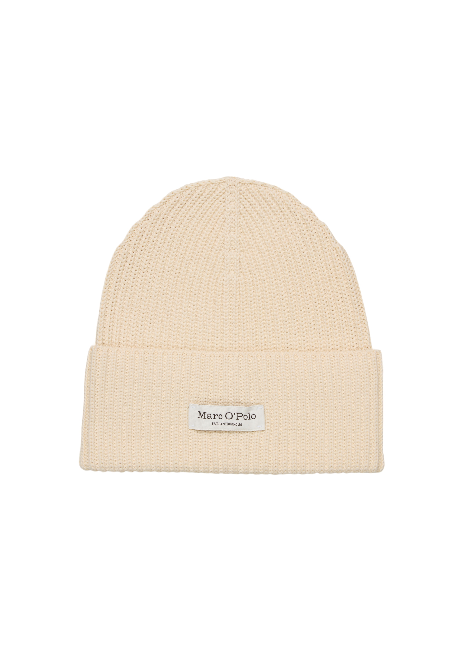 Marc OPolo Beanie breiter Umschlag, Markenlabel, Rippstrick günstig online kaufen