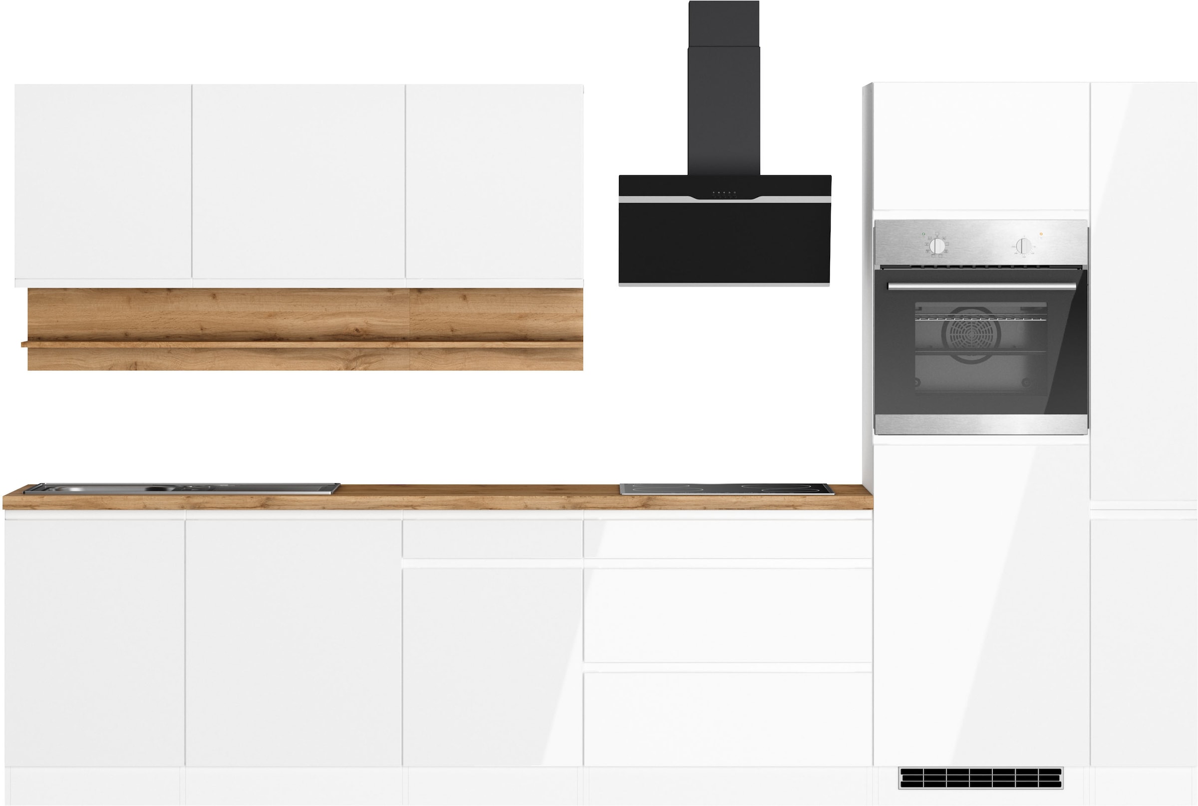 KOCHSTATION Küchenzeile »KS-Virginia,neu in verbesserter Ausführung« Arbeitsplatte 38 mm stark, Stauraum, Softclose,  Breite 330 cm, Soft-Close, ohne E-Geräte
