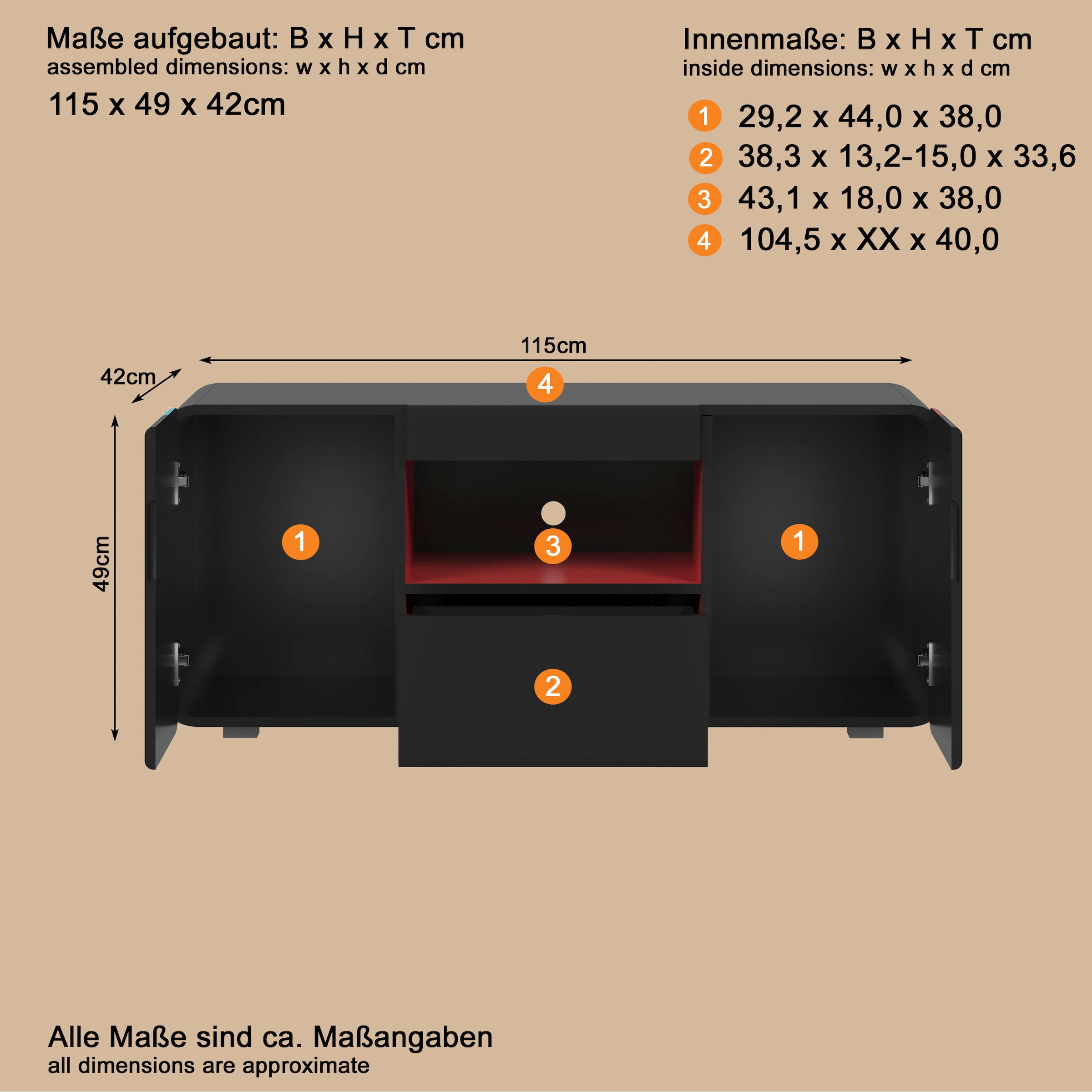 Home affaire Lowboard »NextLevel speziell geeignet für Spielekonsolen« Gaming-Lowboard wahlweise mit Beleuchtung - (B/T/H) 115/42/49 cm