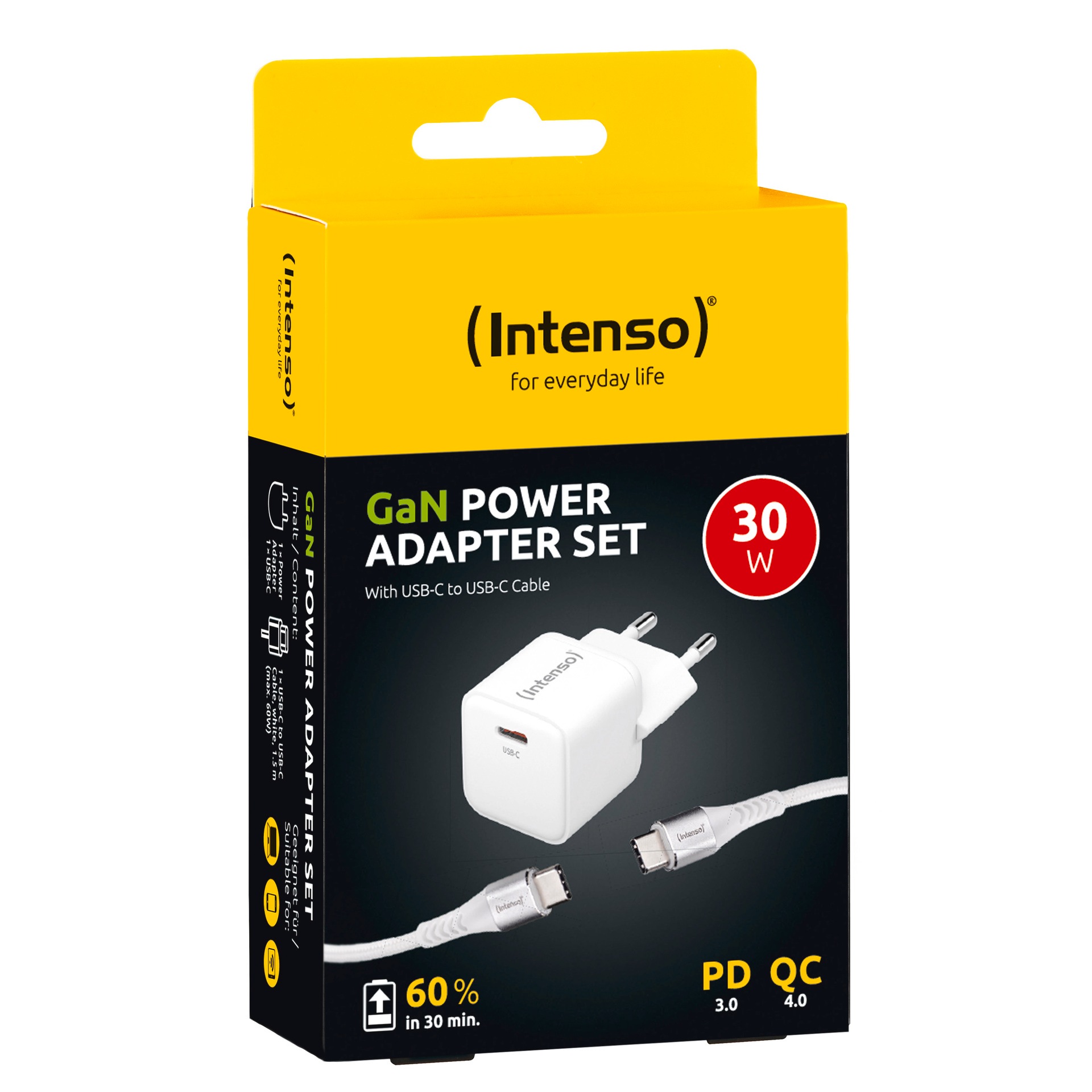Intenso USB-Ladegerät »GaN Power Adapter Set, 30W USB-C mit USB-C zu USB-C-Kabel«