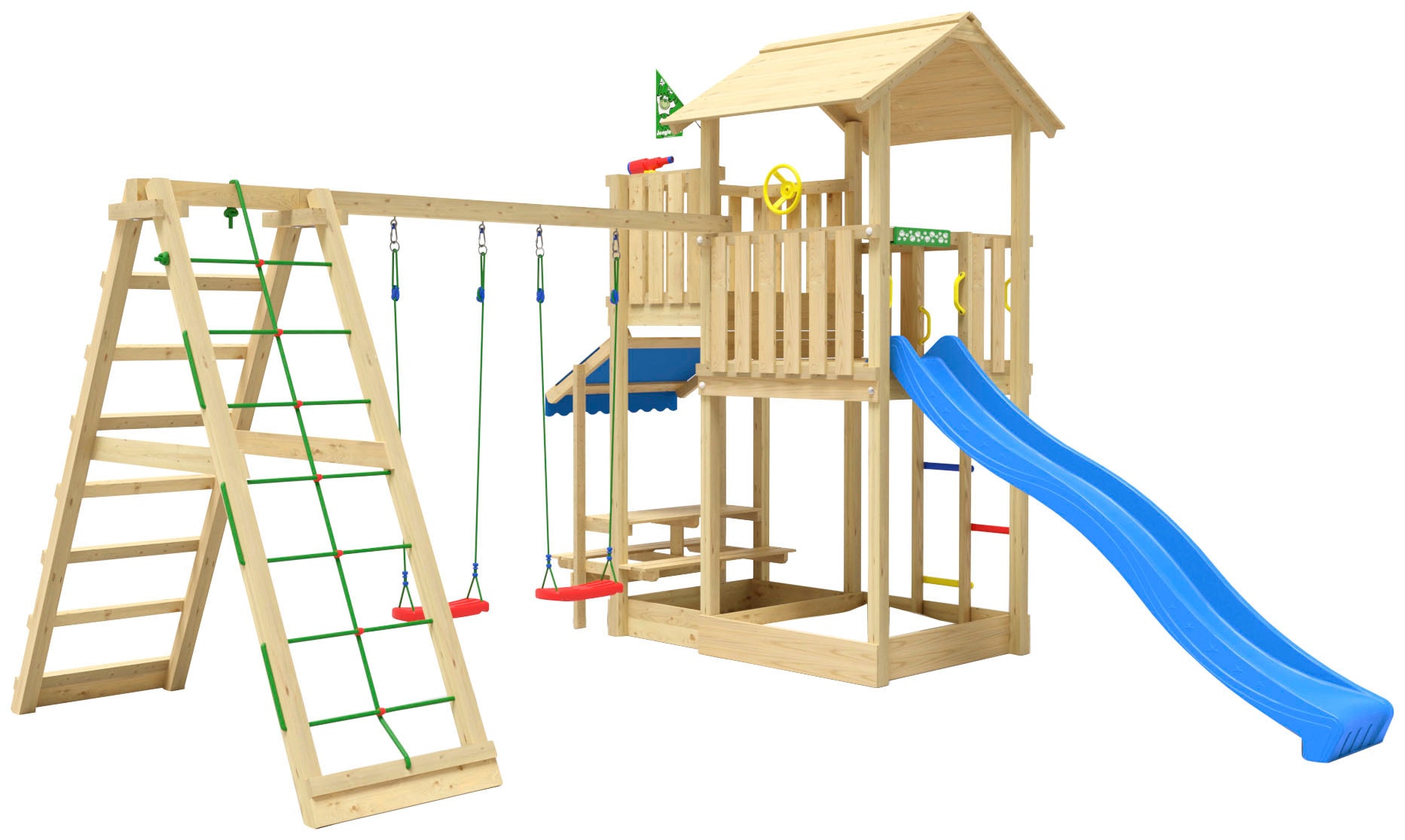 Jungle Gym Spielturm »Veranda«, (Set), Spielanlage mit Schaukel, Kletterbock und Rutsche mit Wasseranschluss