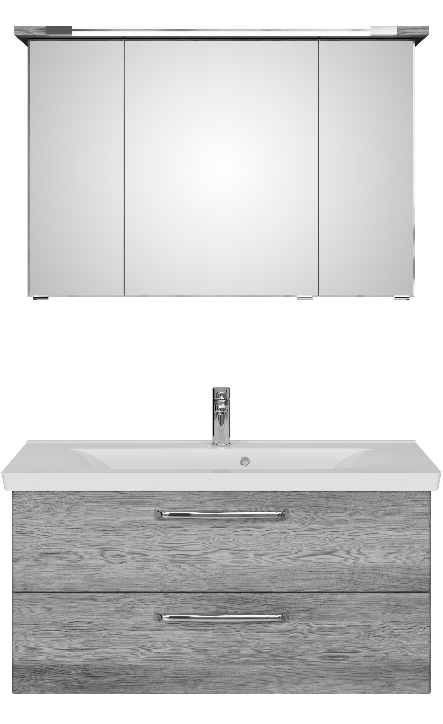 Saphir Badmöbel-Set »Trentino 2-tlg Mineralmarmor-Waschtisch, Spiegelschrank mit LED-Profil«, (3 St.), Badmöbel-Set 110cm breit, inkl. Türdämpfer, 3 Türen, 2 Auszügen