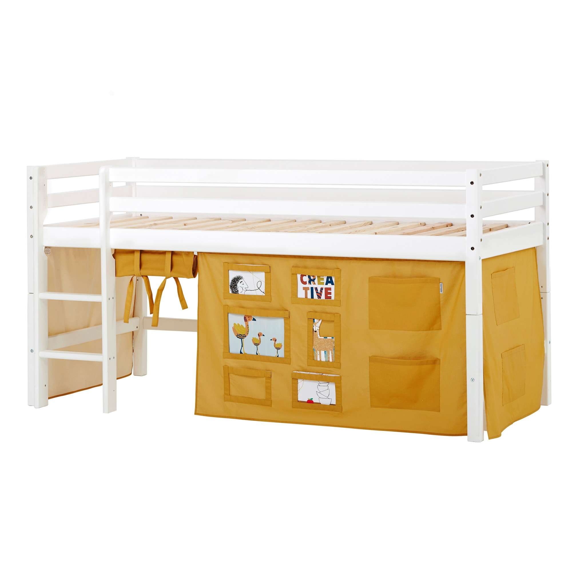 Hoppekids Hochbett »ECO Dream, Kinderbett, Spielbett, Halbhohes Bett aus Massivholz«, inkl. Vorhang-Set Creator, Bettgröße & Matratze wählbar
