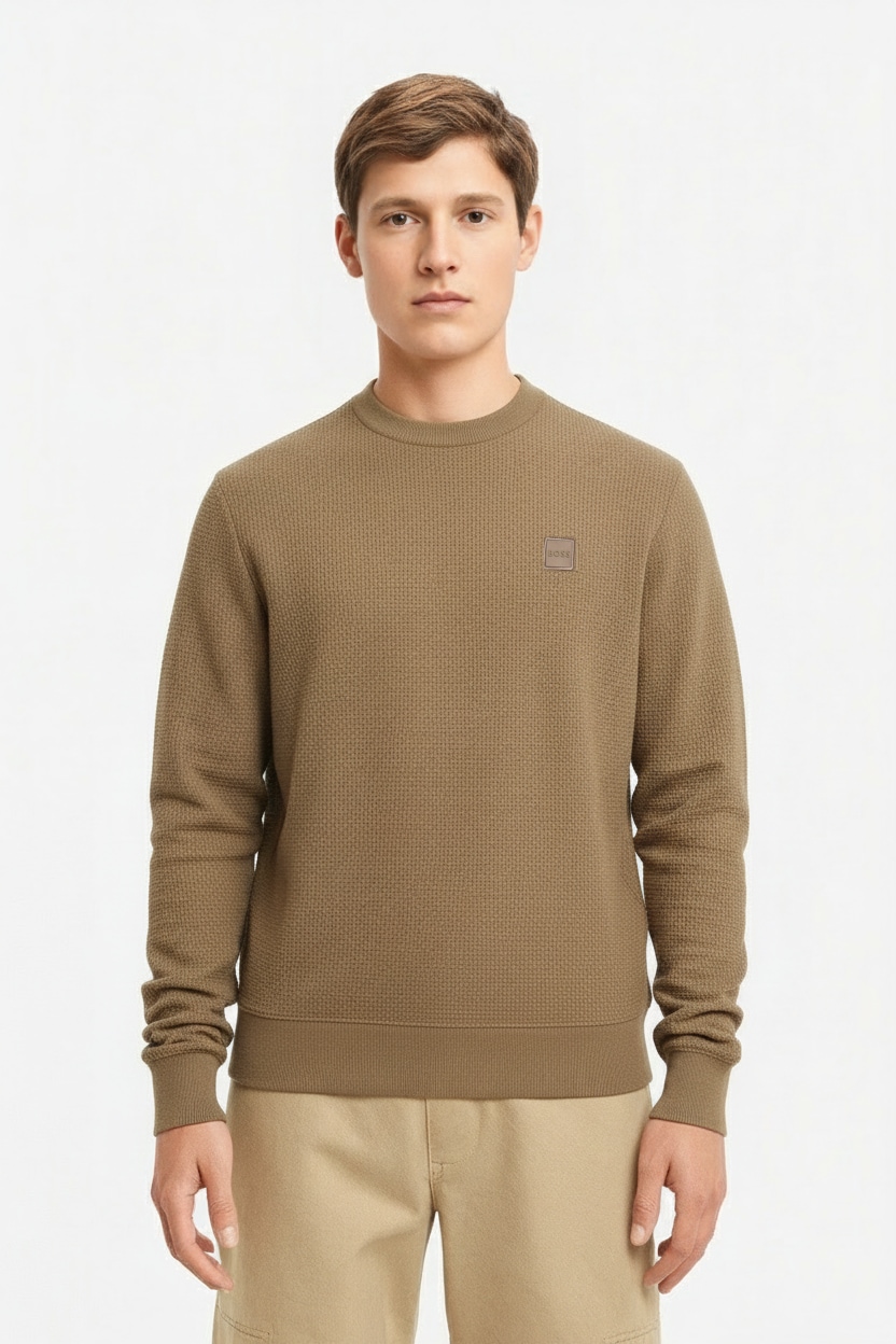 Boss Orange Strickpullover "Anion Cotton Cashmere" Rundhalsausschnitt, Regular Fit, Boss-Label