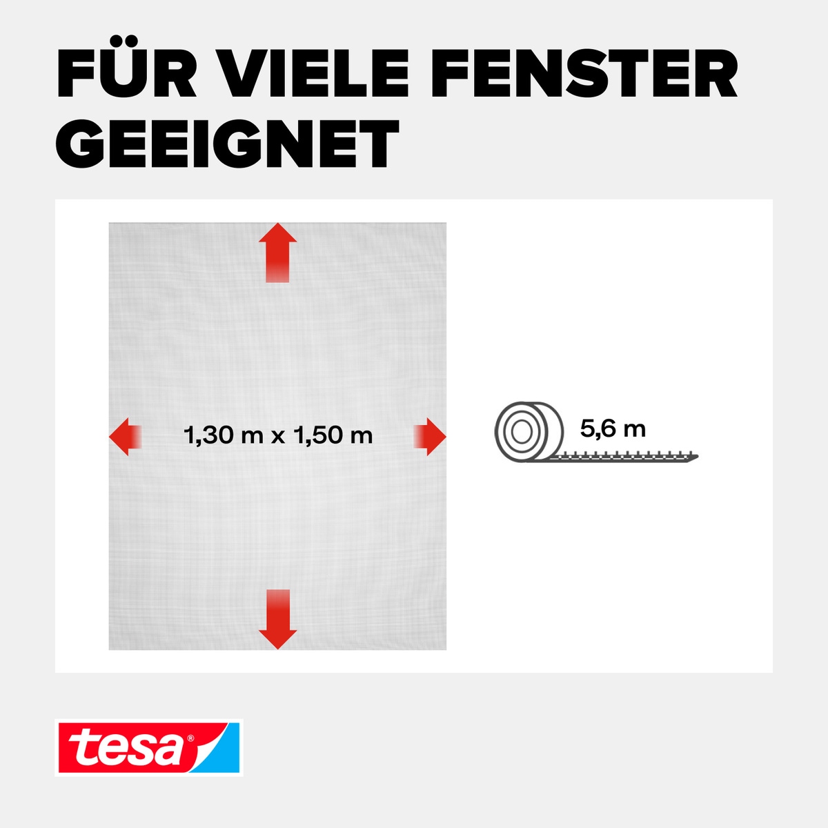 tesa Insektenschutz-Fensterrahmen »Insect Stop Standard Fliegengitter für Fenster - 1.3 m : 1.5 m«, Insektenschutzgitter - Fliegenetz ohne Bohren - zuschneidbar