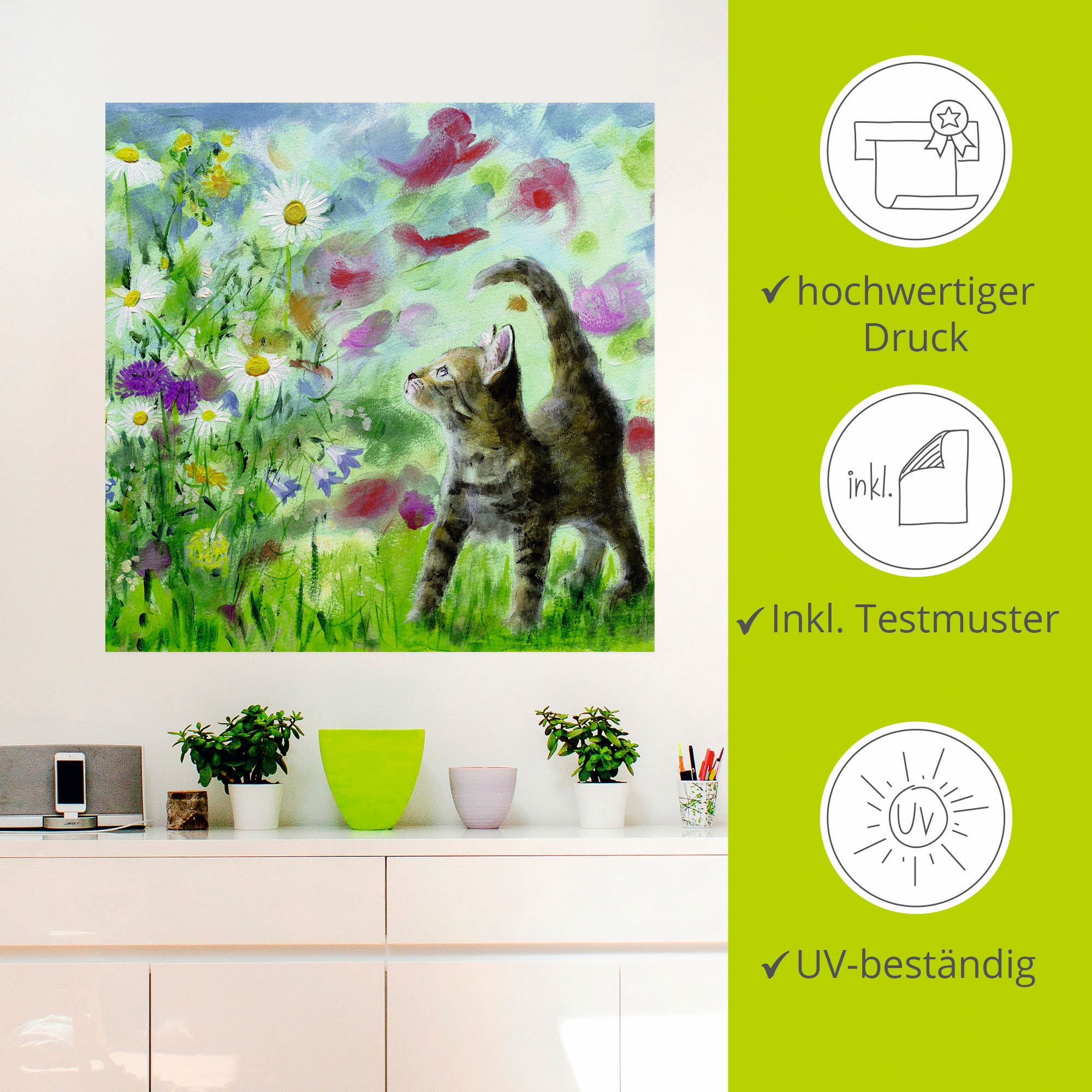 Artland Wandbild »Sommerwiese mit Kätzchen«, Haustiere, (1 St.), als Leinwandbild, Poster, Wandaufkleber in verschied. Größen