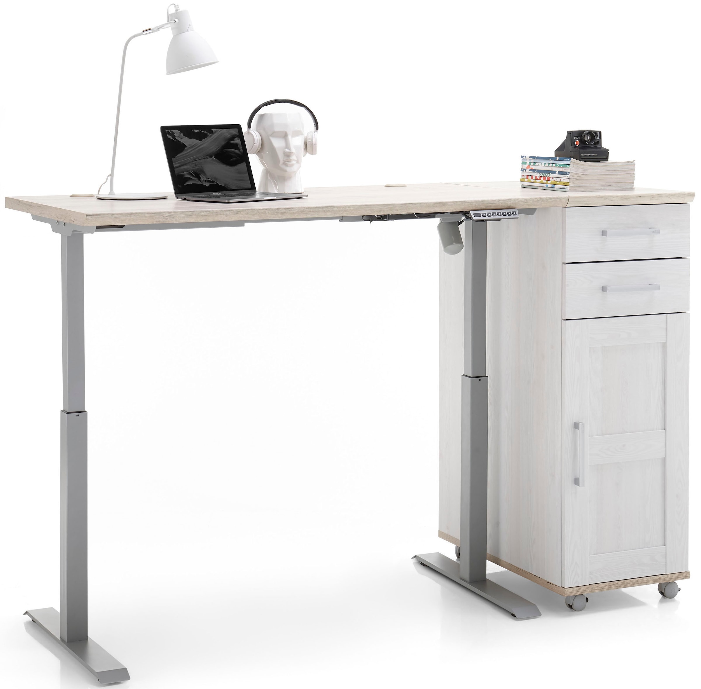 Büro Set höhenverstellbarer Schreibtisch 180 cm und Rollcontainer LUGA