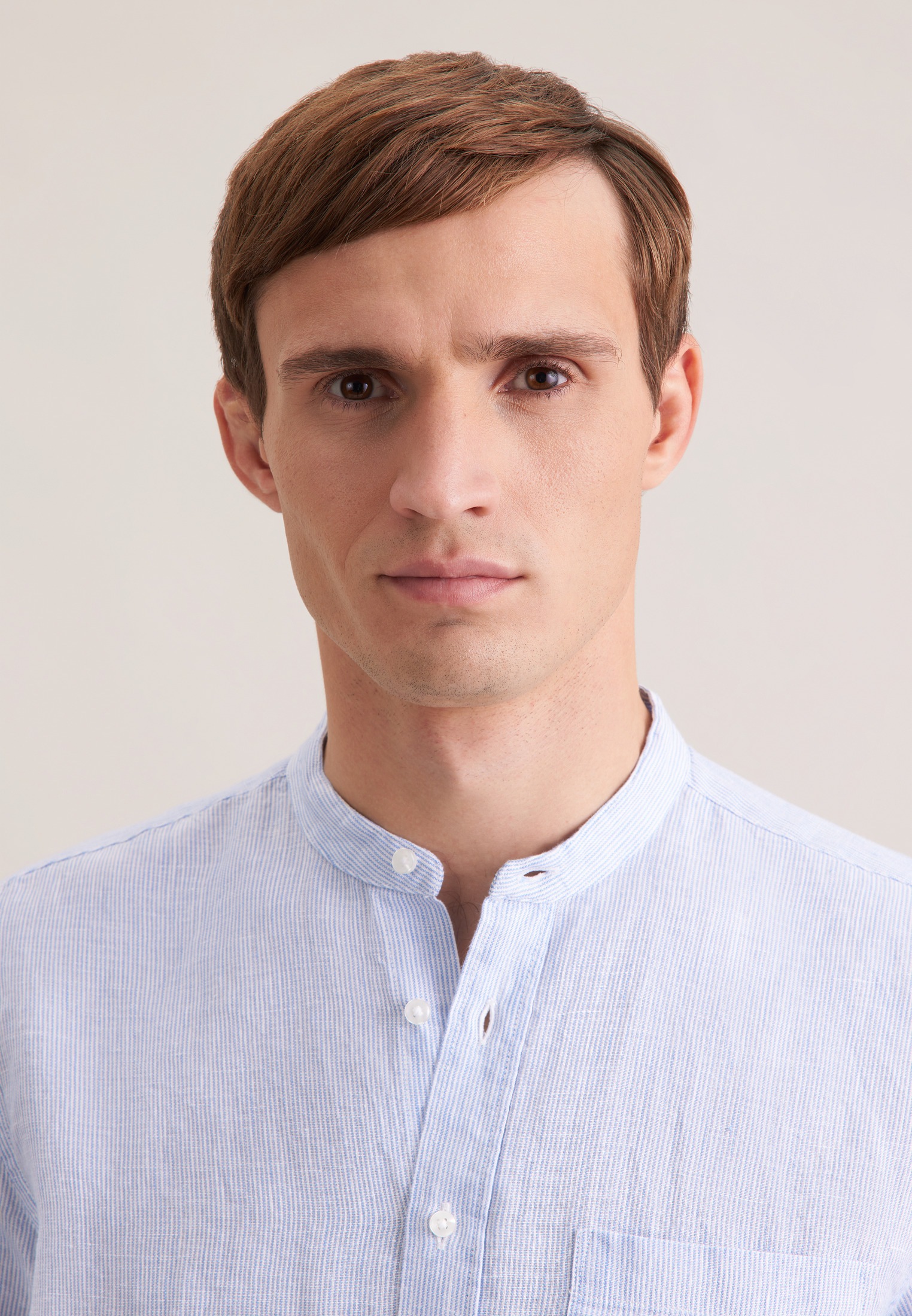 Thumbnail - seidensticker Leinenhemd "Schwarze Rose" Regular 1/1 Stehkragen Gestreift