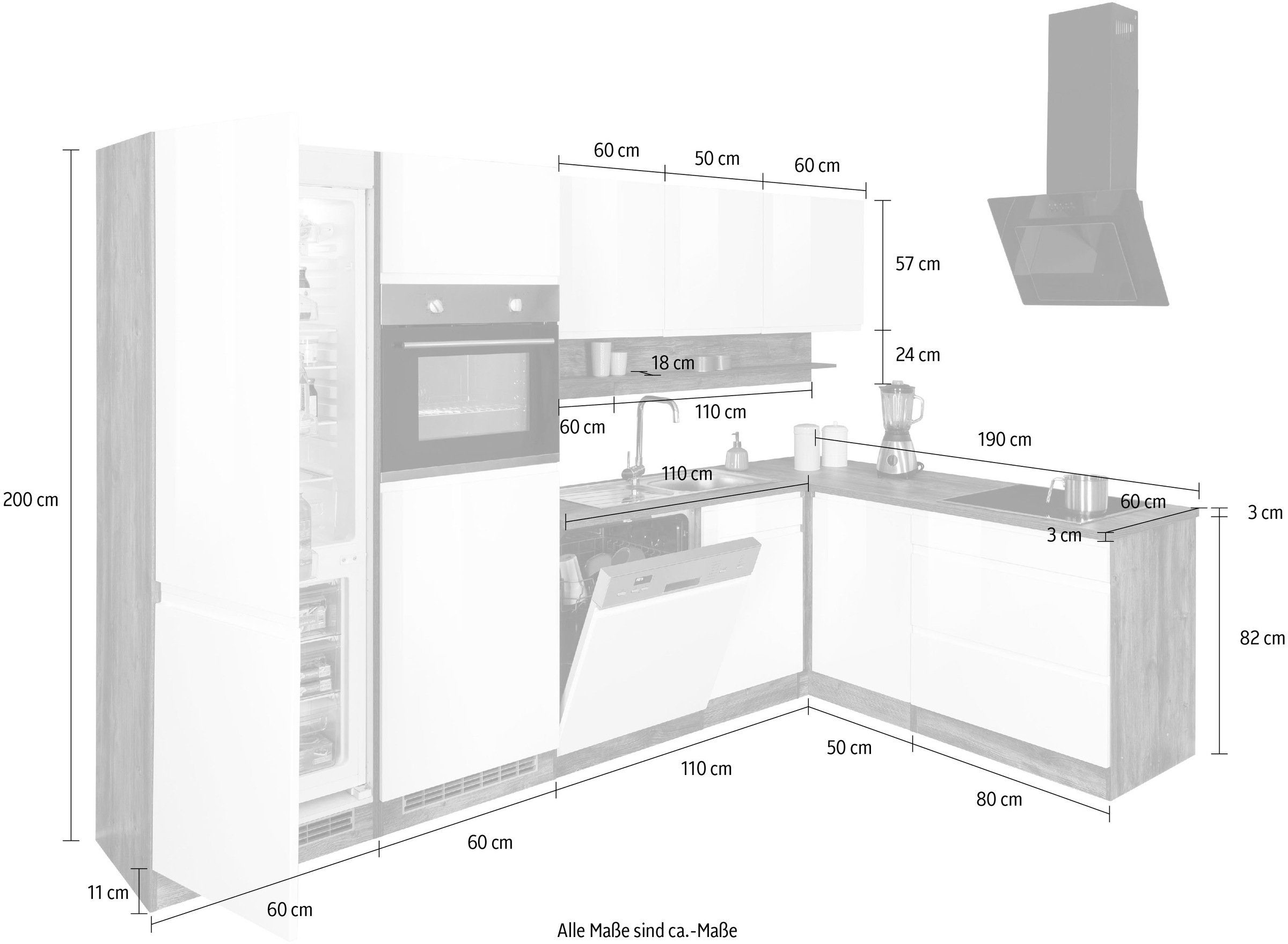 Kochstation Küche »KS-Virginia«, Stellbreite 290/190 cm cm, wahlweise mit Induktion