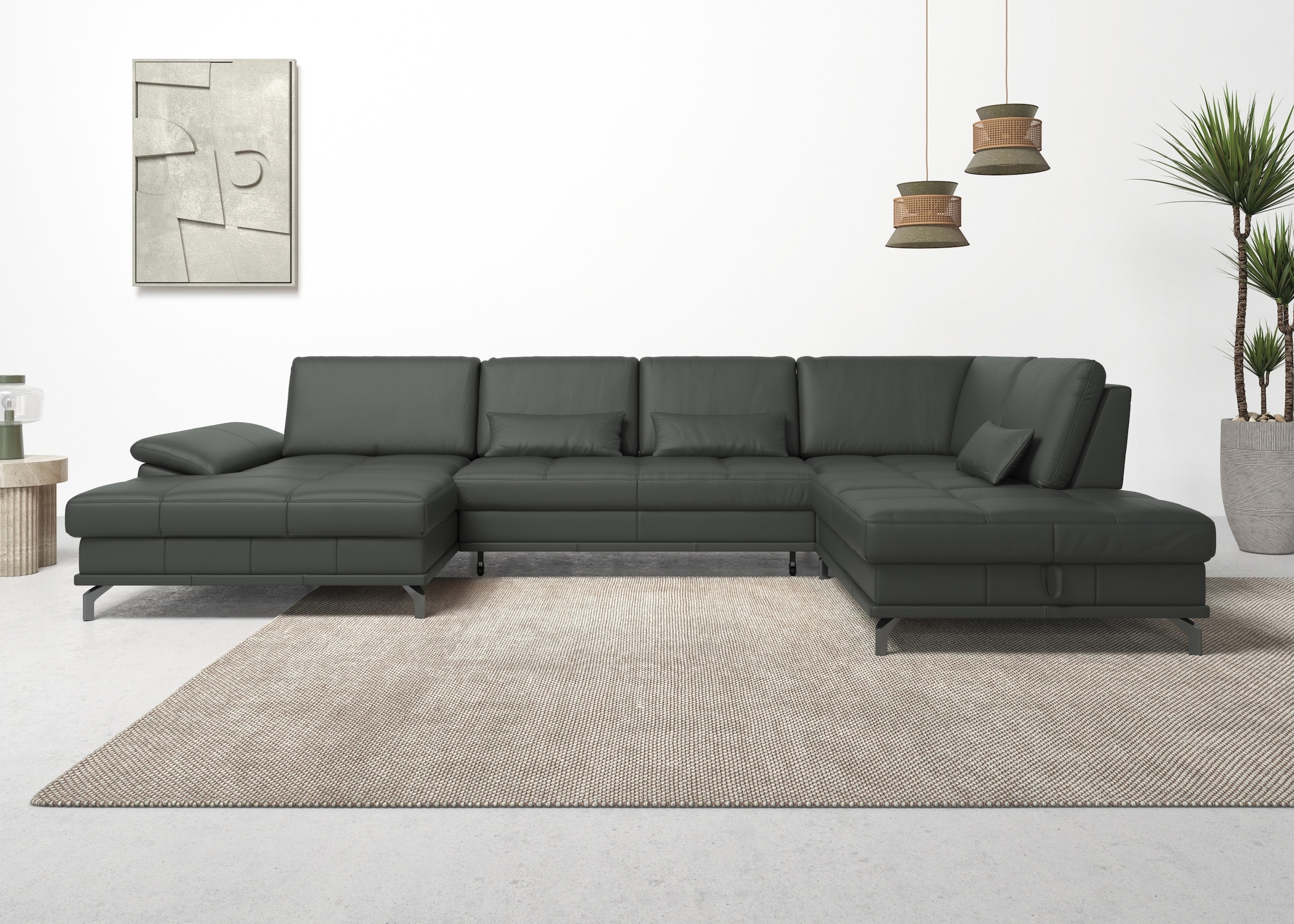 OTTO home Wohnlandschaft "Costello U-Form, B: 363 cm mit Sitztiefen-, Armteilverstellung &" 3 Nierenkissen, optional Schlaffunktion & Bettkasten