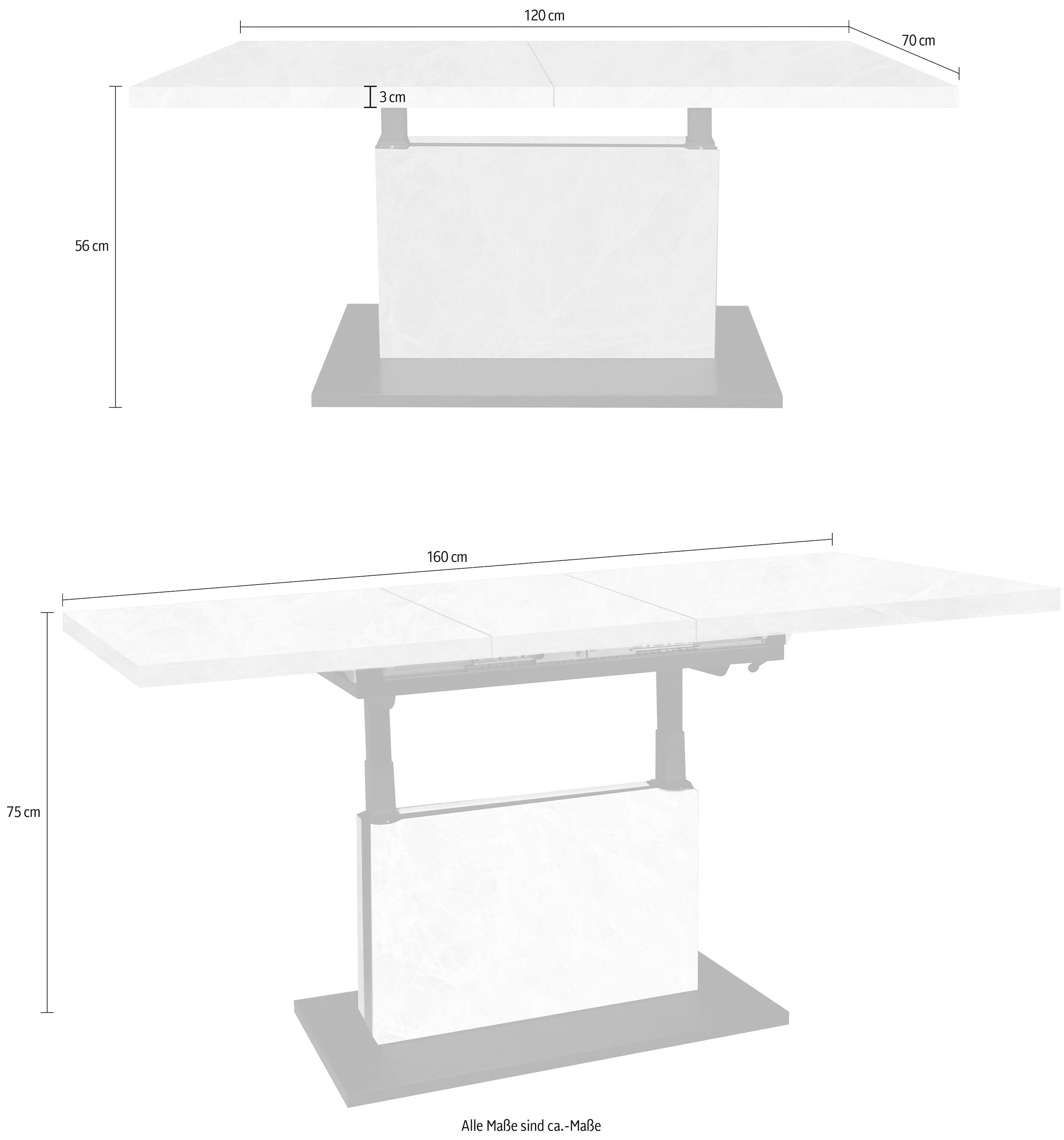Mäusbacher Couchtisch »Lift Couchtisch«, Lift Couchtisch, höhenverstellbar 56-75cm,120-160cm breit