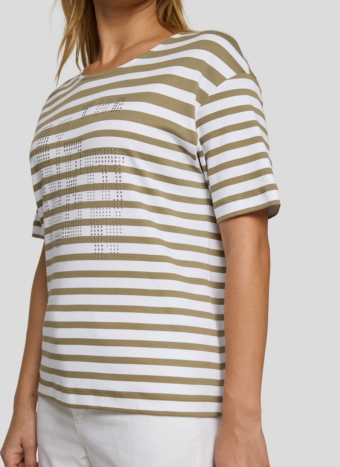 Rabe Rundhalsshirt mit Allover-Streifen und Glitzersteinen günstig online kaufen