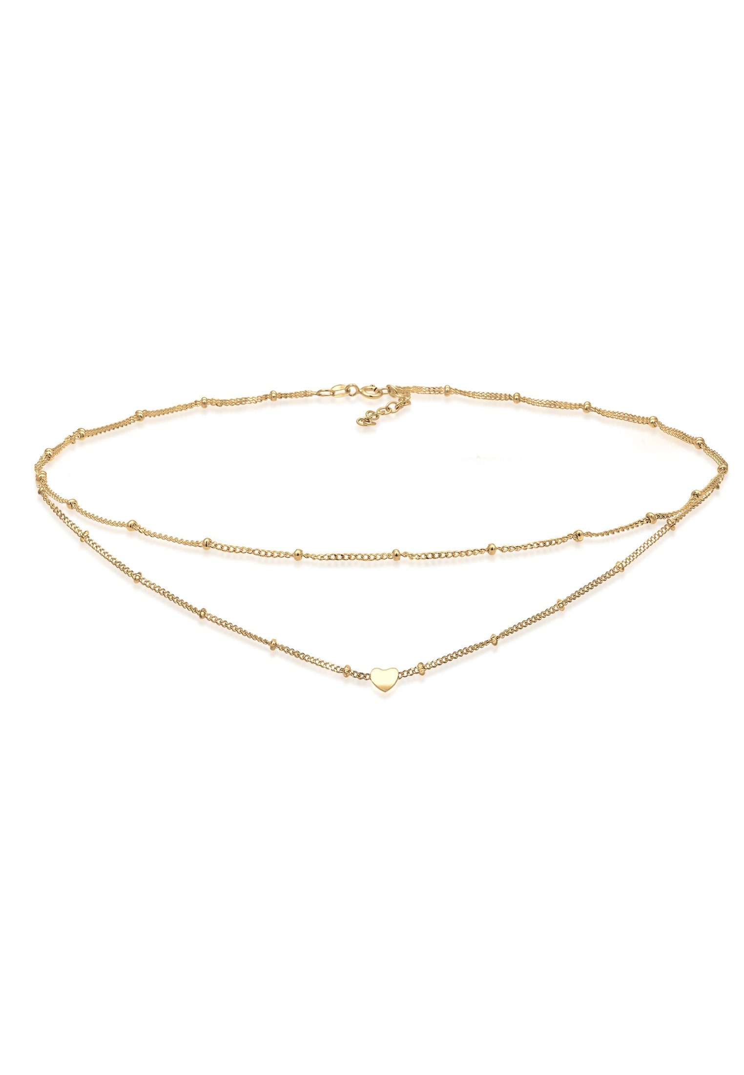 ELLI Damen Choker "Halskette Choker Layer Kugelkette Herz 925 Silber", ohne Stein, Silber 925 (Sterlingsilber), gold, Silber 925 (Sterlingsilber),