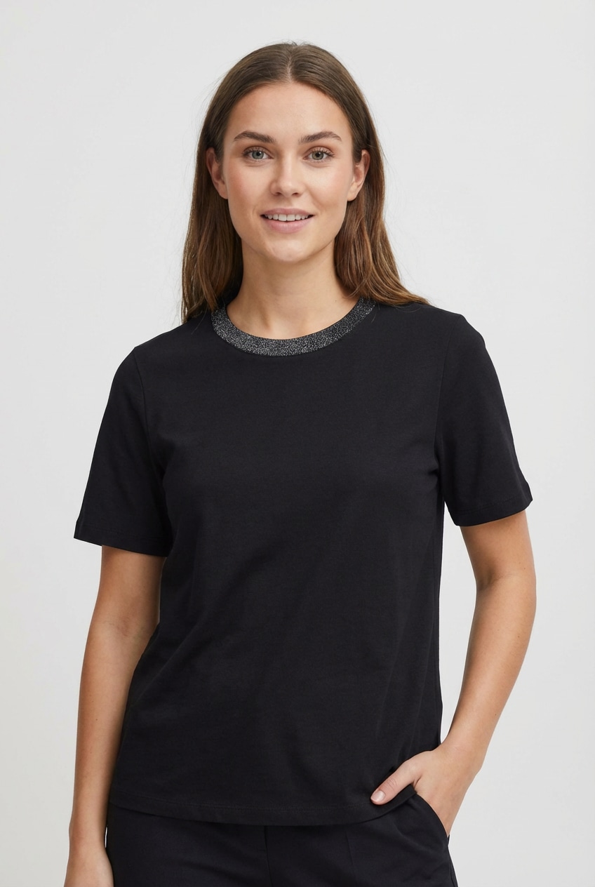 pieces Kurzarmshirt »PCRIA SS LUREX NECK TEE JRS NOOS BC« mit Glitzerdetail