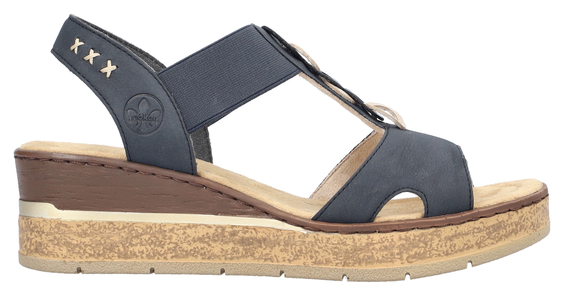 Rieker Keilsandalette, Sommerschuh, Sandale, Plateausandale mit Gummizug für guten Sitz