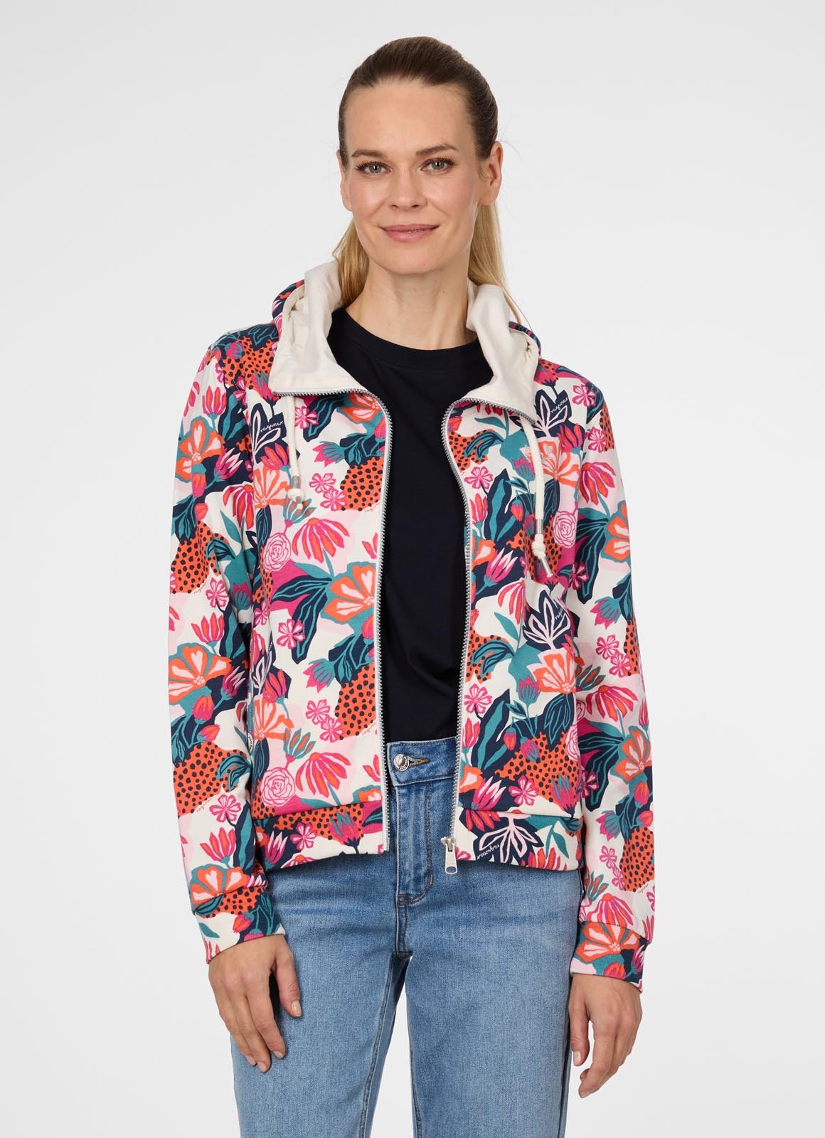 Ragwear Sweatjacke "PARYA PRINT" aus Baumwollmischung, normale Passform, hochschließender Kragen