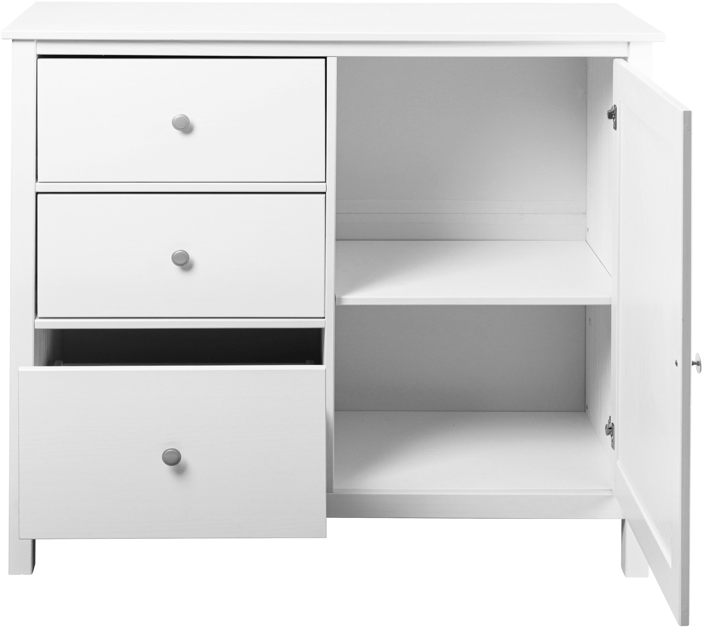Inter Link Kombikommode »Pinora, Kiefer Massivholz, Weiss, 110 x 39,50 x 96 cm, viel Stauraum« 1 Stk. tlg. Sideboard im modernem Skandi Look, 3 Schubladen, 1 Tür