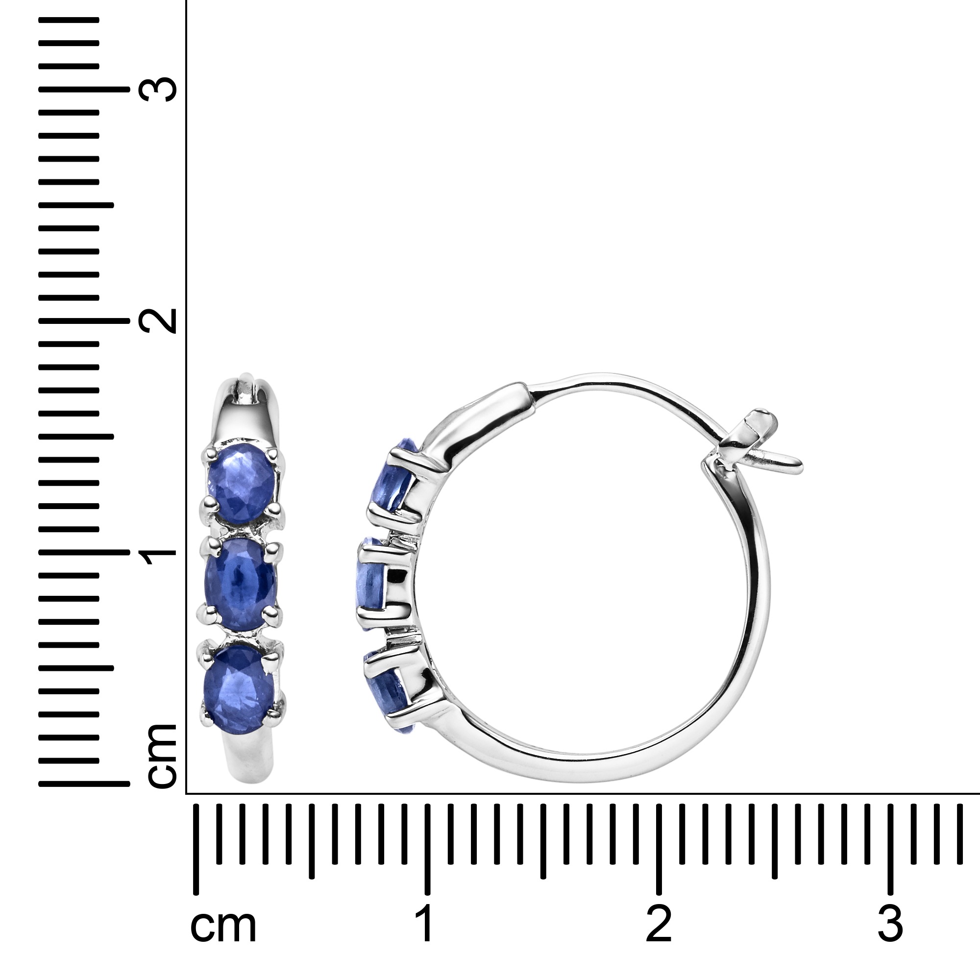 Vira Jewels Paar Creolen »Silber 925 rhodiniert mit 6 blauen Saphir-Steinen«