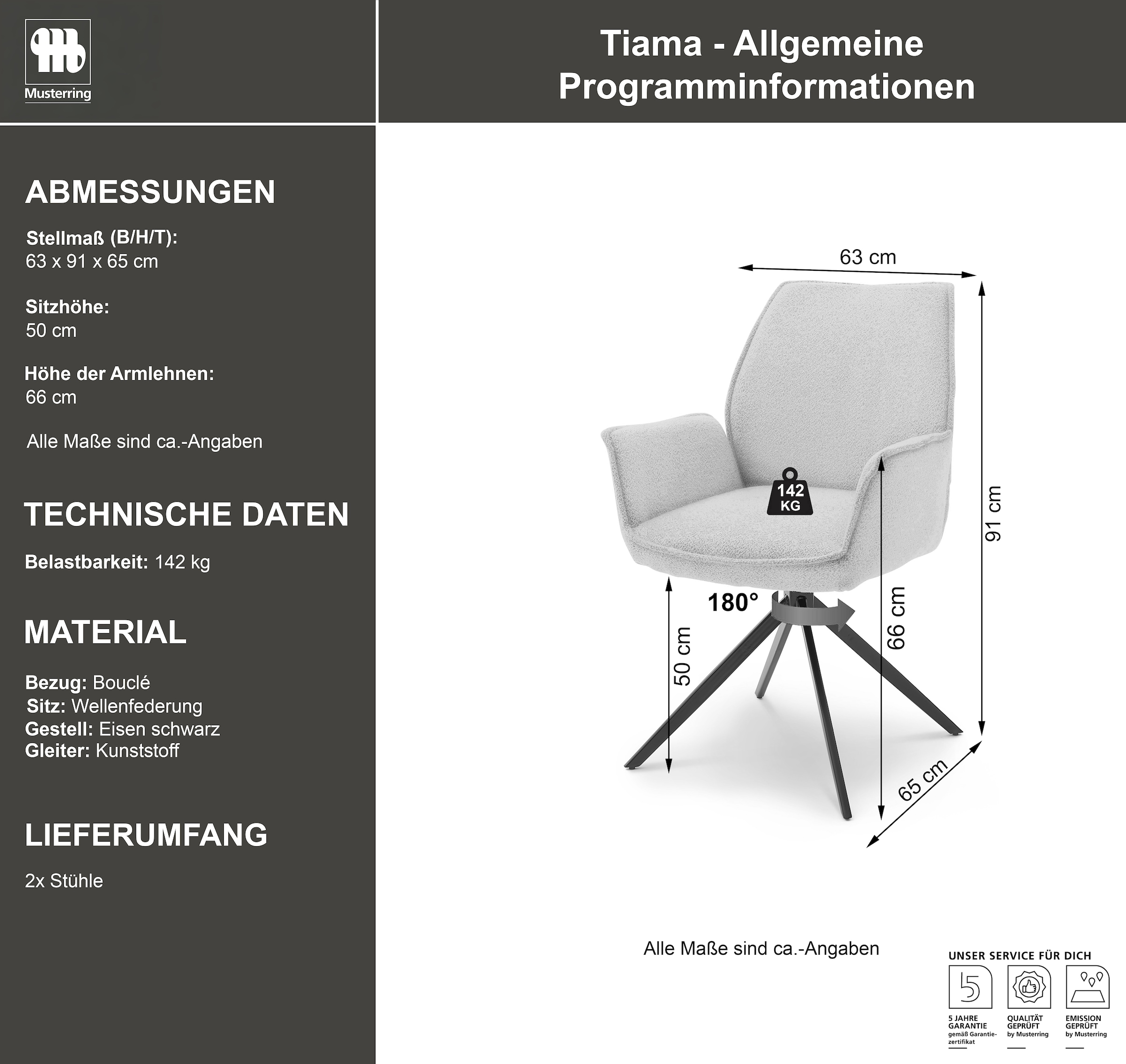 Musterring Esszimmerstuhl »Tiama« (Set) 2 Stk.Stativgestell aus Eisen schwarz, 180° drehbar, Stoff Cord oder Bouclé