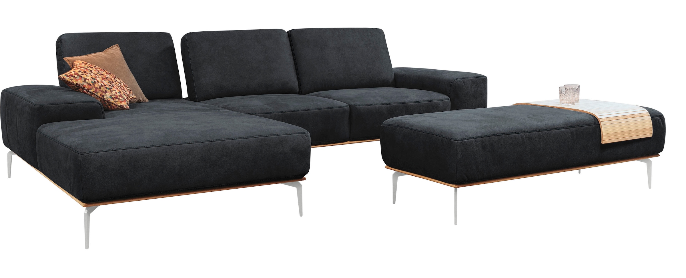W.SCHILLIG Ecksofa »run, Designsofa mit tollem Sitzkomfort, bequem, L-Form«, mit elegantem Holzsockel, Füße in Chrom glänzend, Breite 319 cm