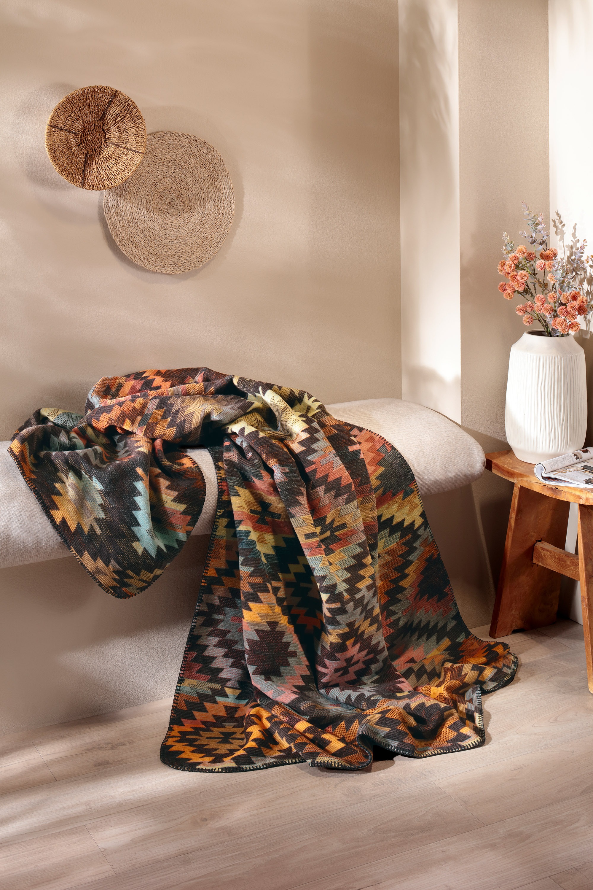 Biederlack Wohndecke "Nomad" mit geketteltem Zierstich, Kuscheldecke