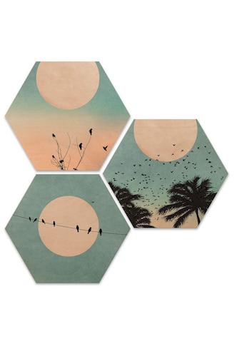 Wall-Art Holzbild »Hexagon Holzbild Sonnenaufga...