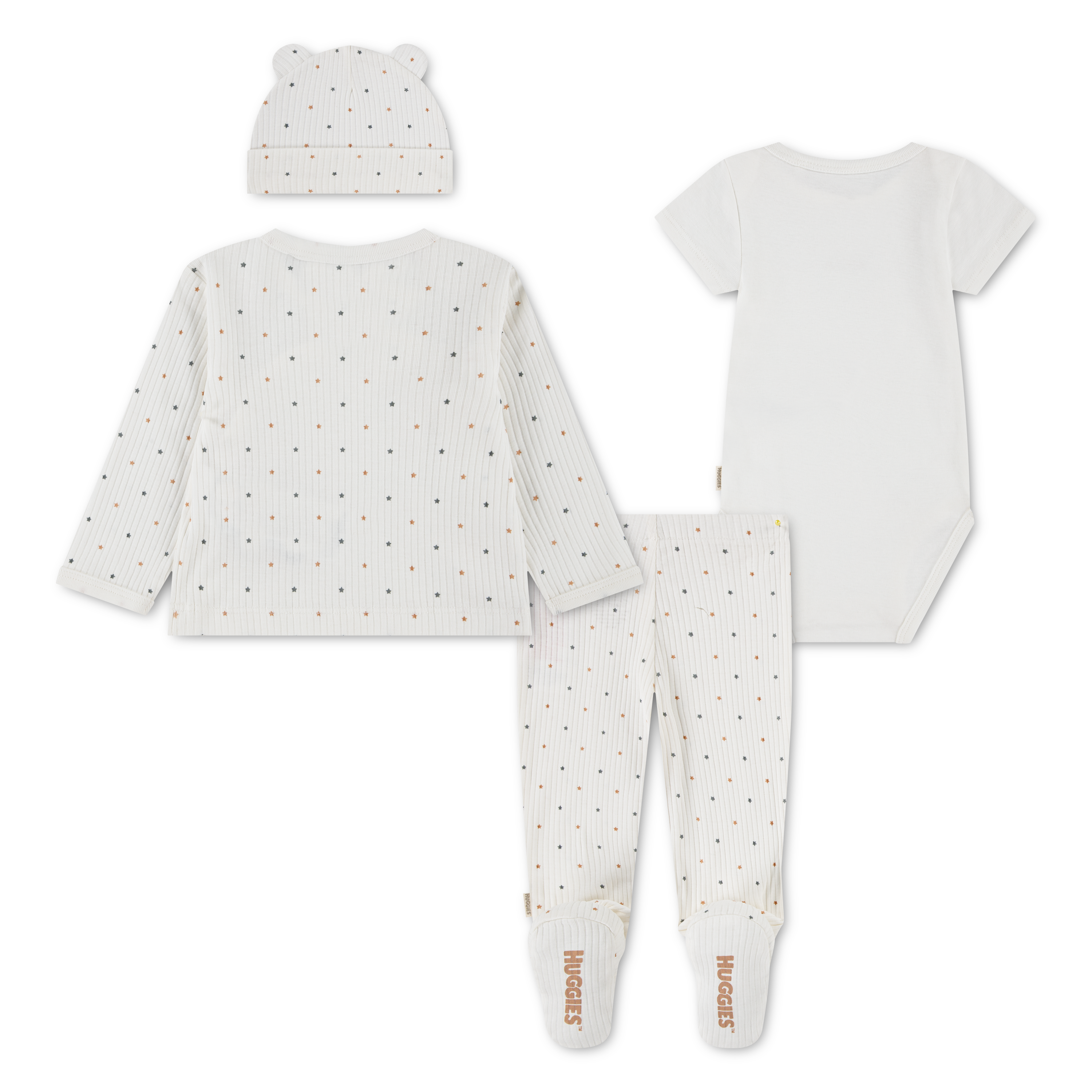 HUGGIES babywear "HUGN 4PC SET" Set, 4 Teile, 4 Mütze-Jäckchen-Body-Hose mit Fuss - Alloverprint