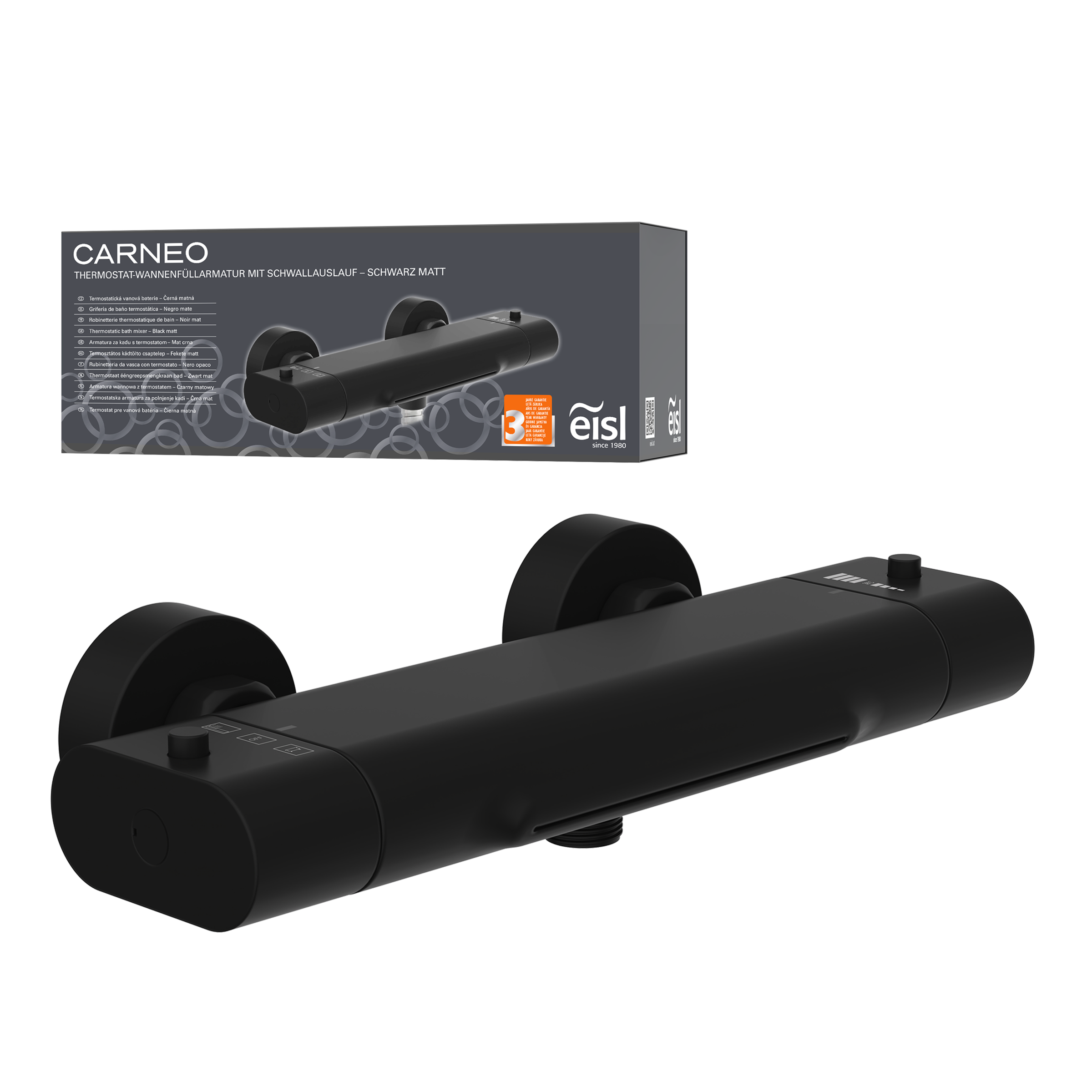 Eisl Schwarz Matt Wannenthermostat "Carneo" Schwallauslauf Eco-Stopp-Funktion Sicherheitssperre von Baur