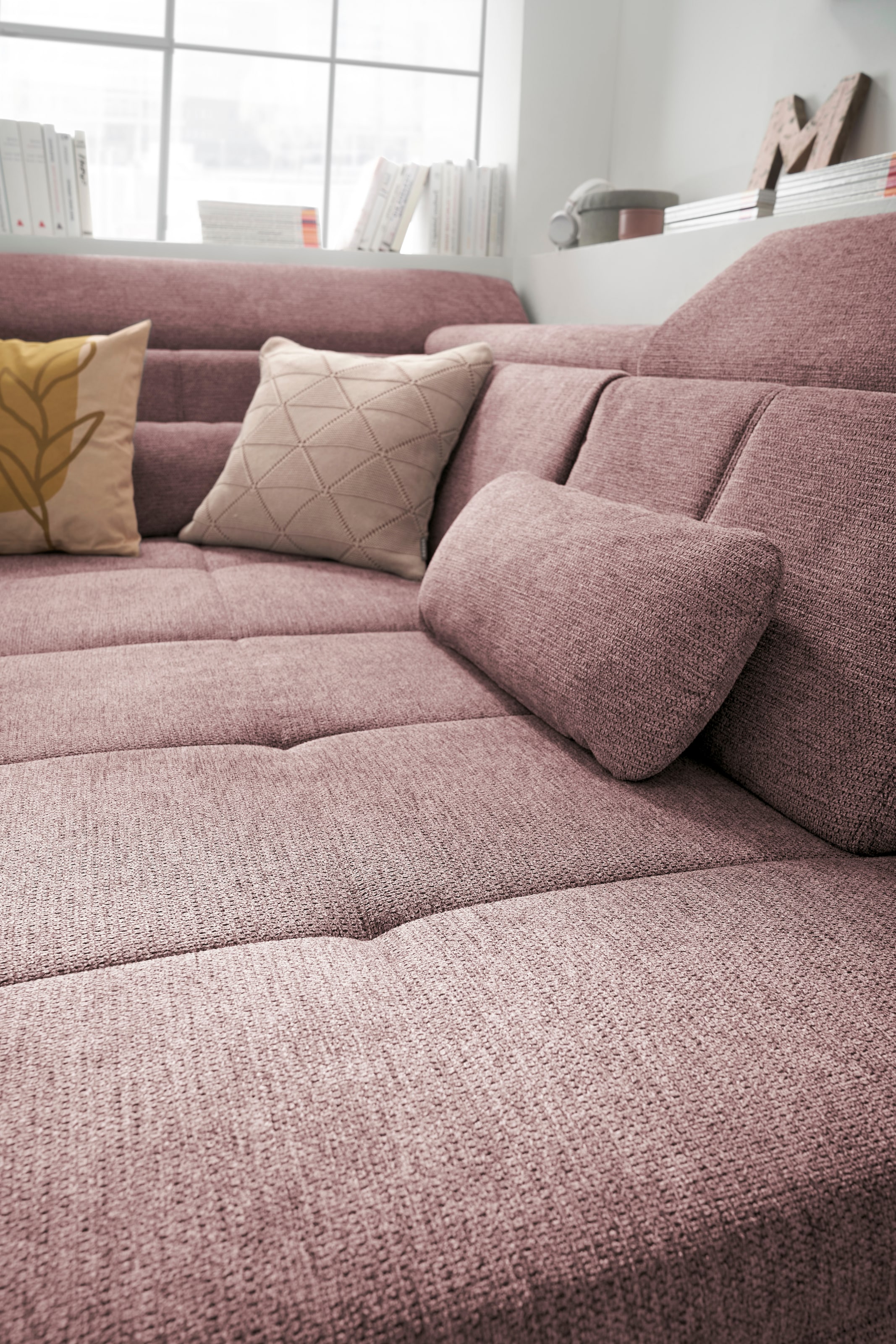 set one by Musterring Ecksofa »SO 3400 Sitzhöhe 47cm oder 49cm, Sitztiefe verstellbar, B/T 317/220 cm«, Kaltschaumpolsterung, Flachgewebe, whlw. mit weiteren Funktionen