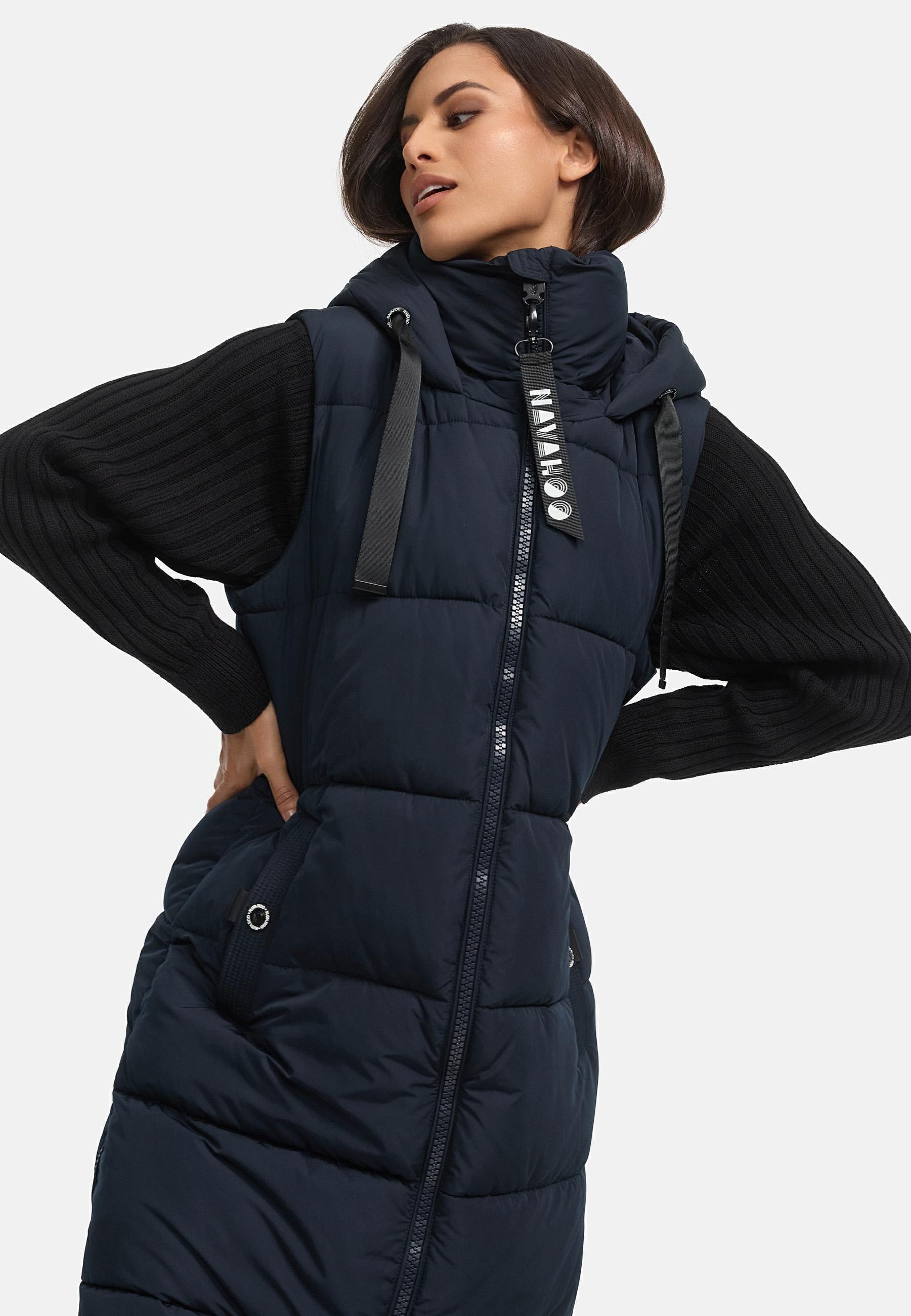 Navahoo Steppweste »Schnuffelchen«, (1 tlg.), warme Damen Outdoor-Weste lang mit Kapuze