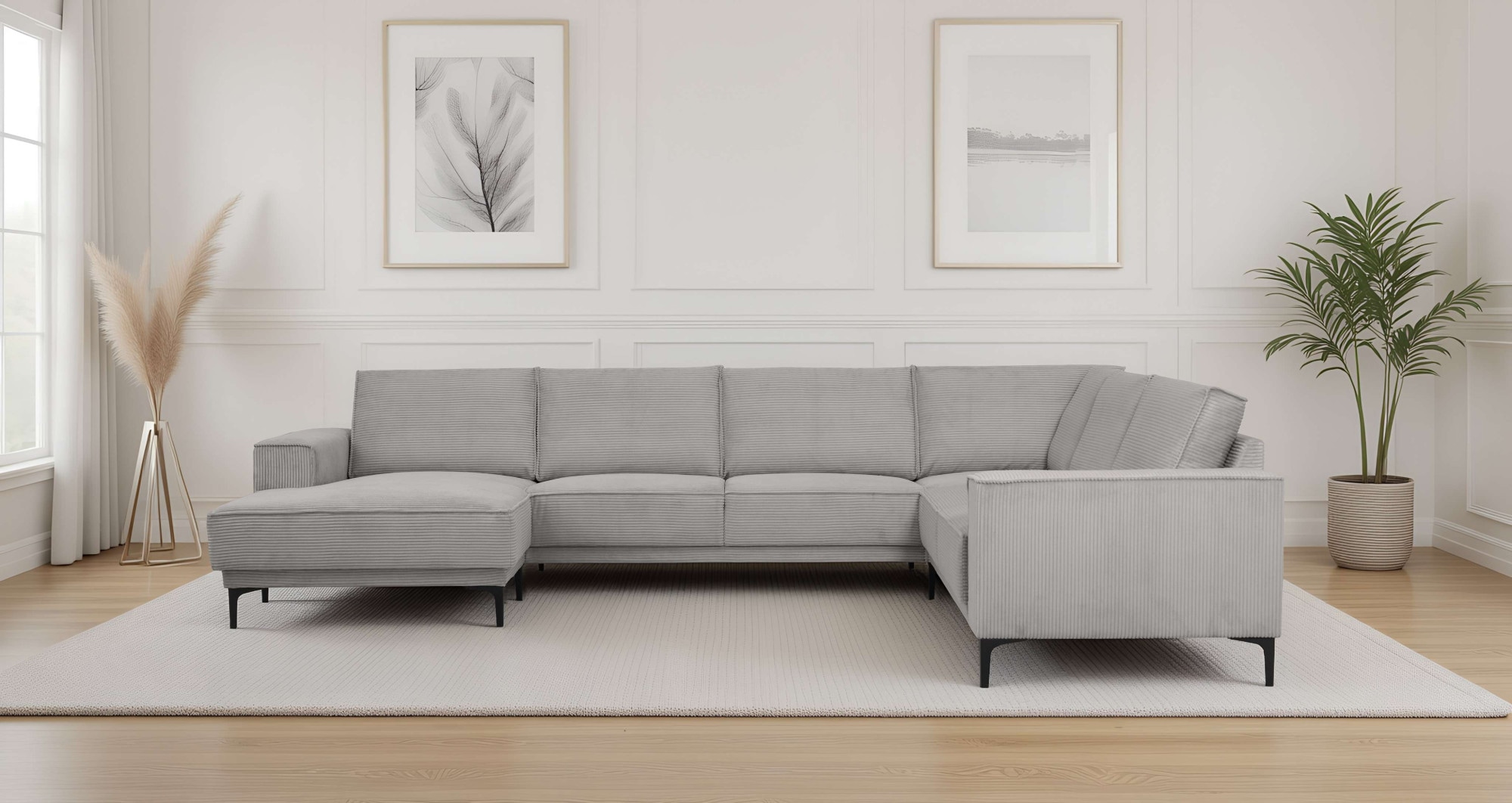 OTTO home Wohnlandschaft "OLAND Cord U-Form, XXL, B: 342 cm, Skandi-Design" Skandi-Design in Struktur, Flachgewebe, Luxus-Microfaser, Boucle