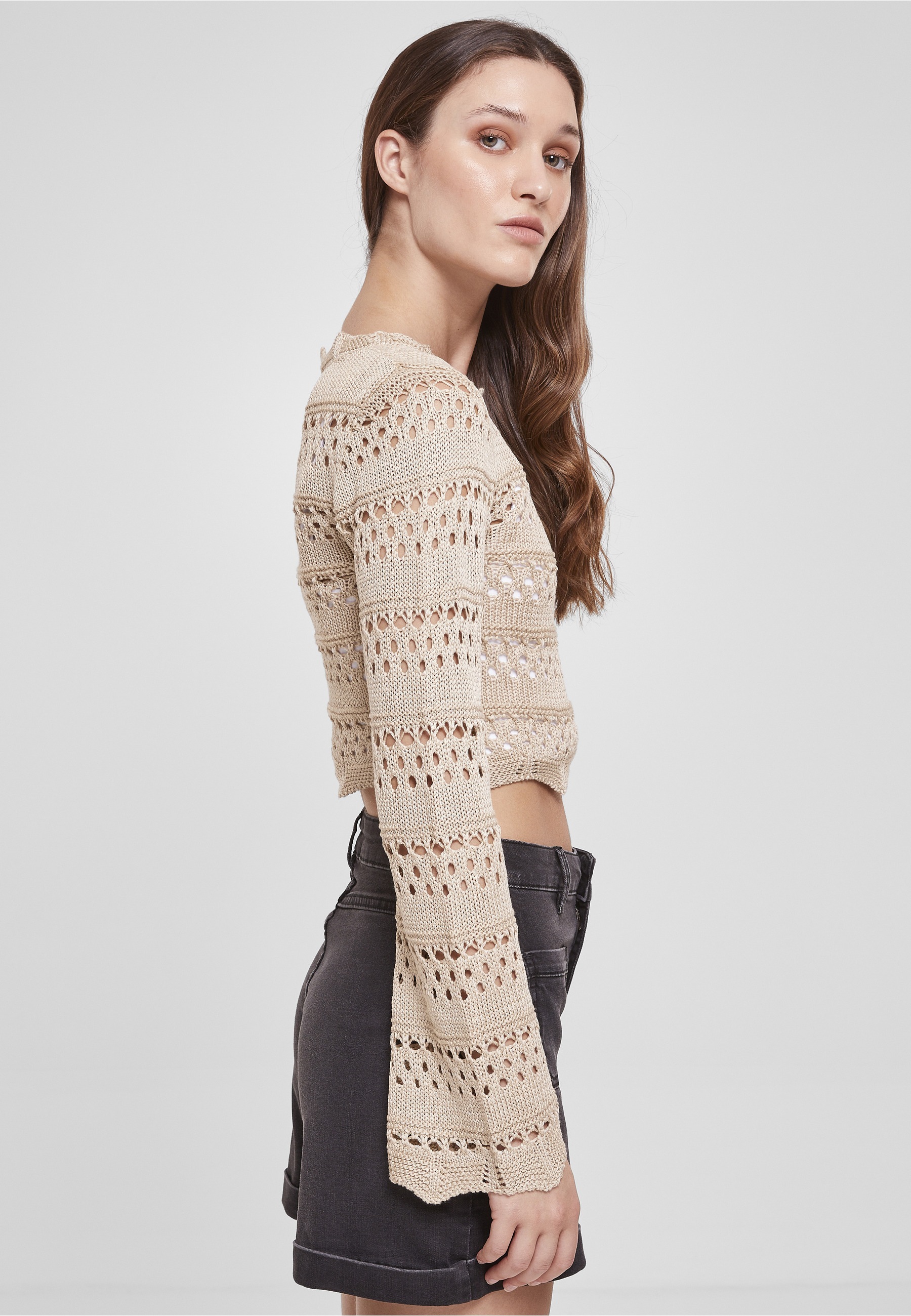 URBAN CLASSICS Rundhalspullover »Urban Classics Damen Ladies Cropped Crochet Knit Sweater« 1 Stk.