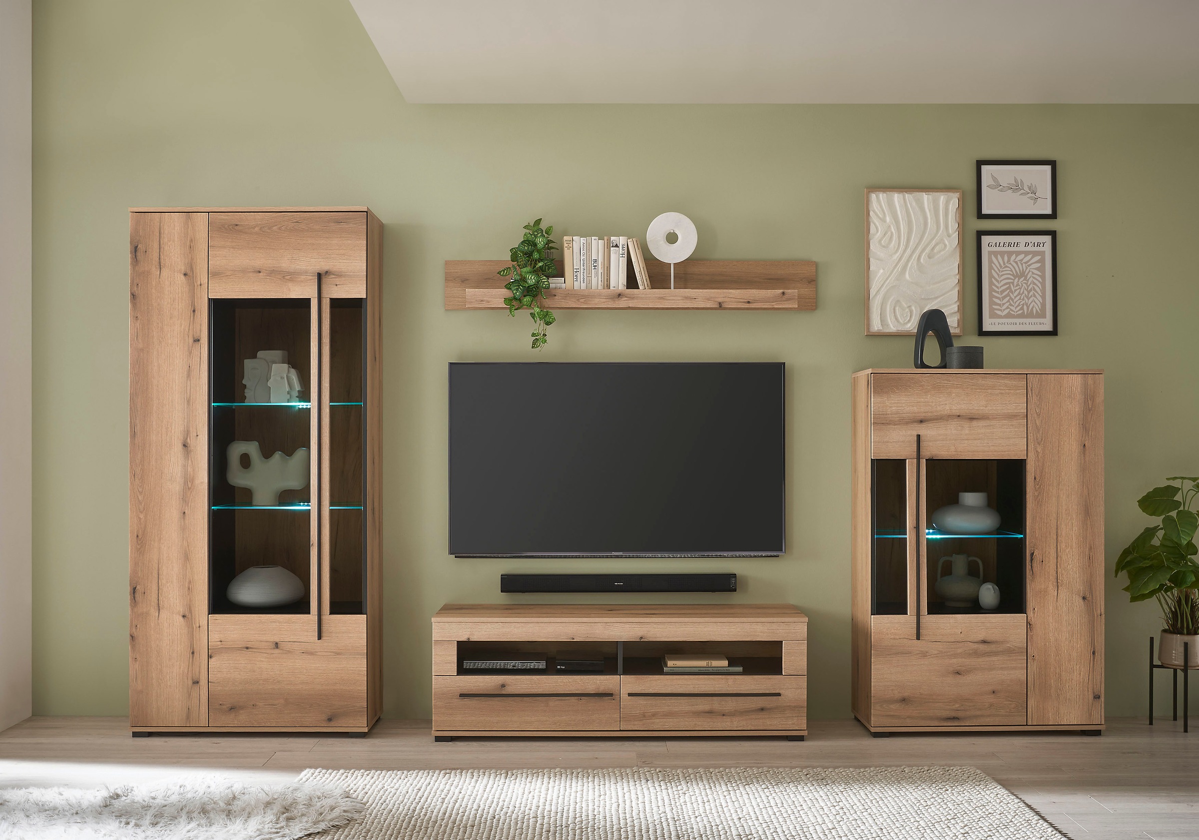 Home affaire Wohnwand "Cantara, moderne Anbauwand, Wohnzimmer-Set, in Eiche günstig online kaufen