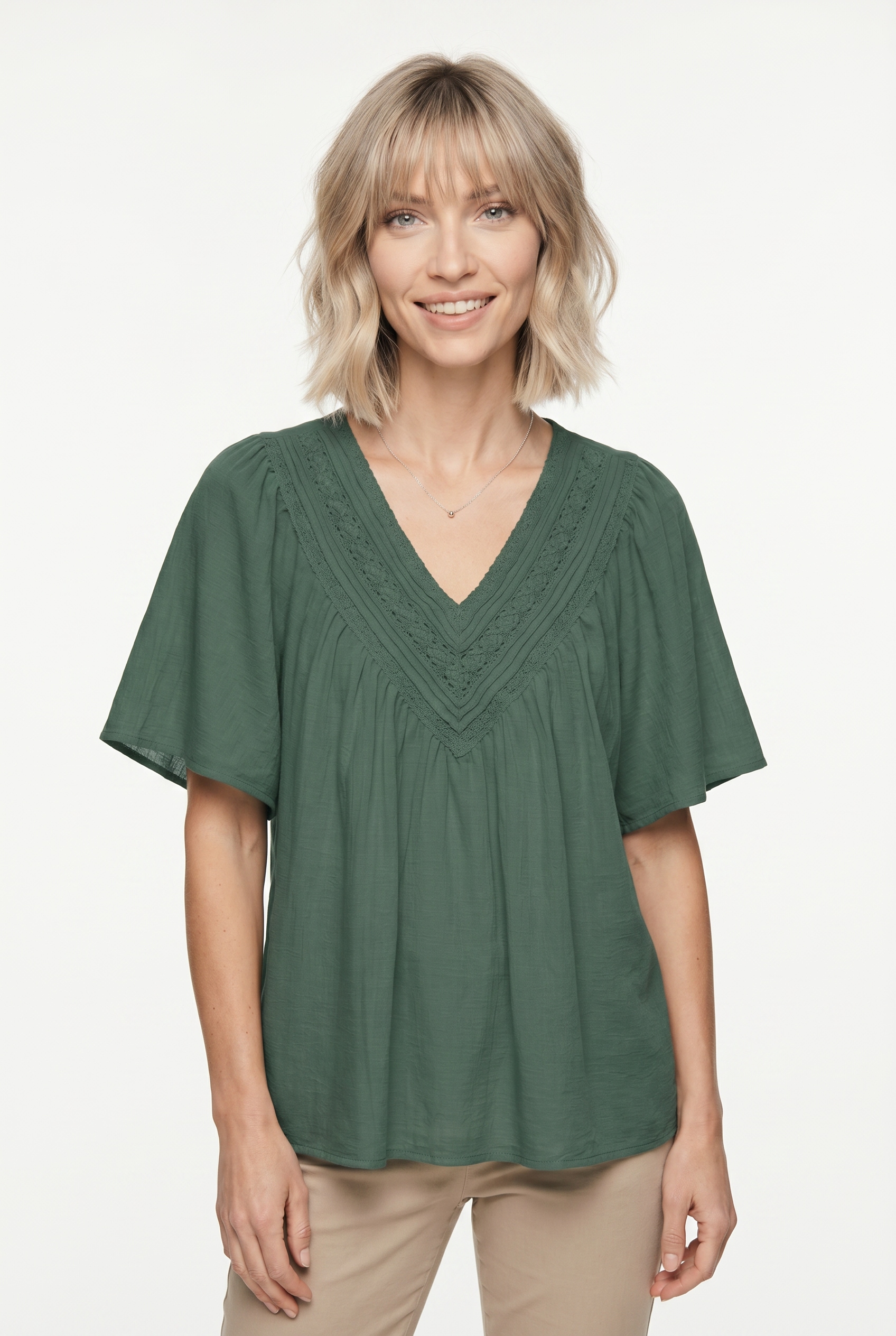 Vero Moda Kurzarmbluse »VMKARLA S/S V-NECK TOP WVN BTQ« Baumwolle