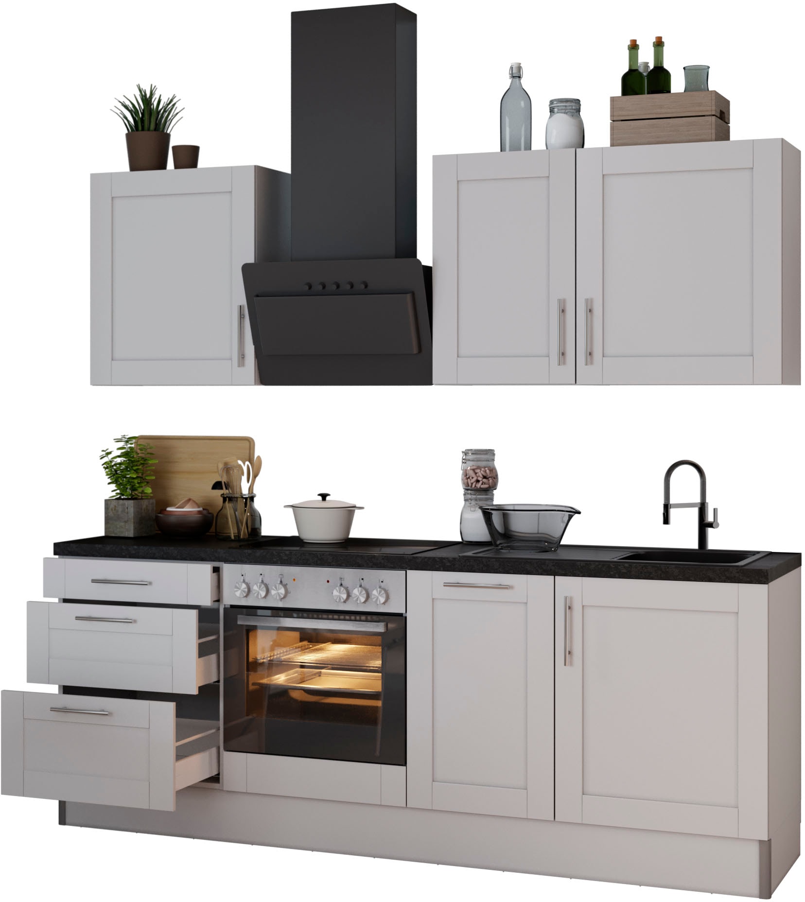 KOCHSTATION Küche "KS-Ahus", Breite 225 cm,wahlweise mit E-Geräten,MDF Fron günstig online kaufen