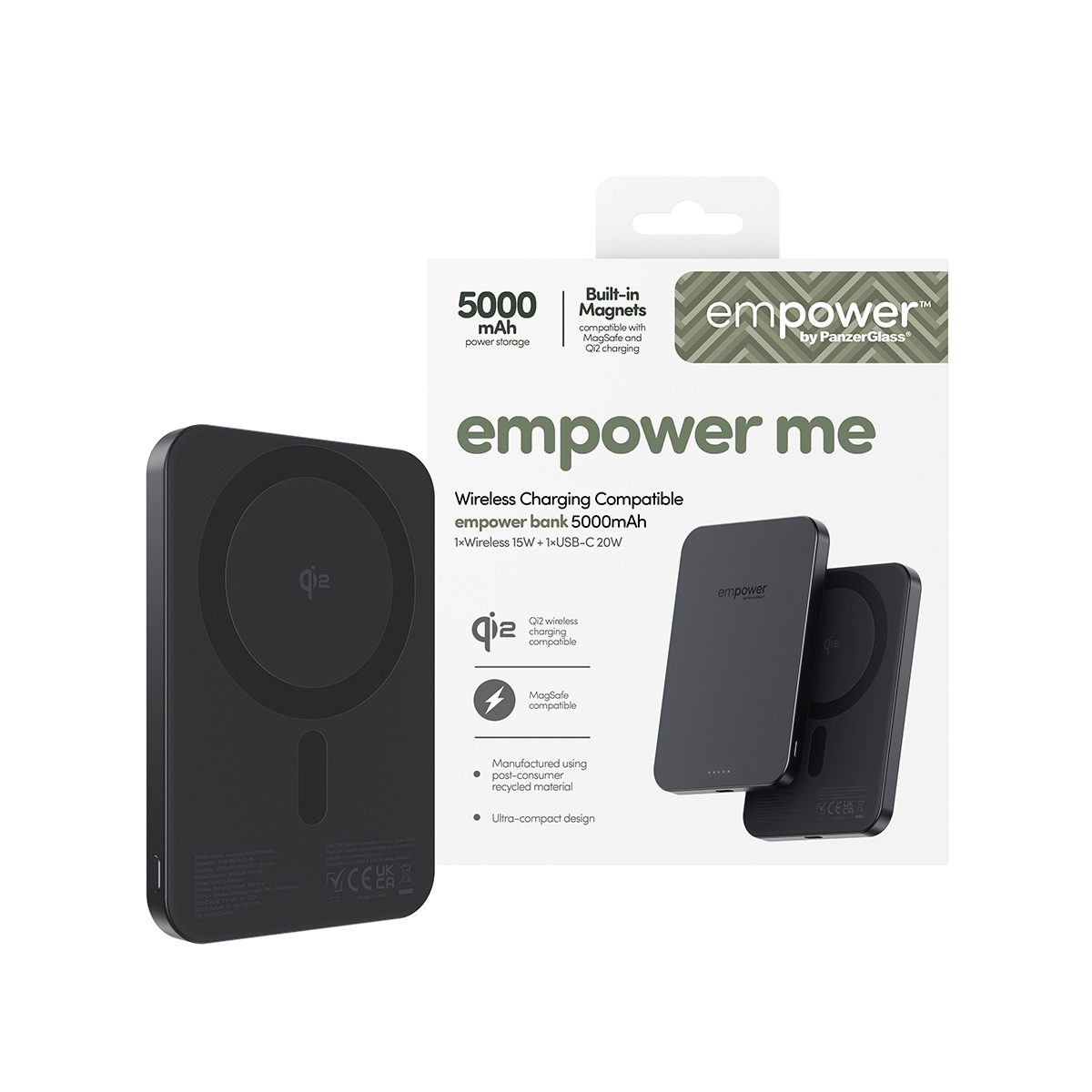 Powerbank "empower Bank 5000 mAh", 3,85 V 5.000mAh, schwarz, EMPOWER BY PANZERGLASS, Akkumulatoren