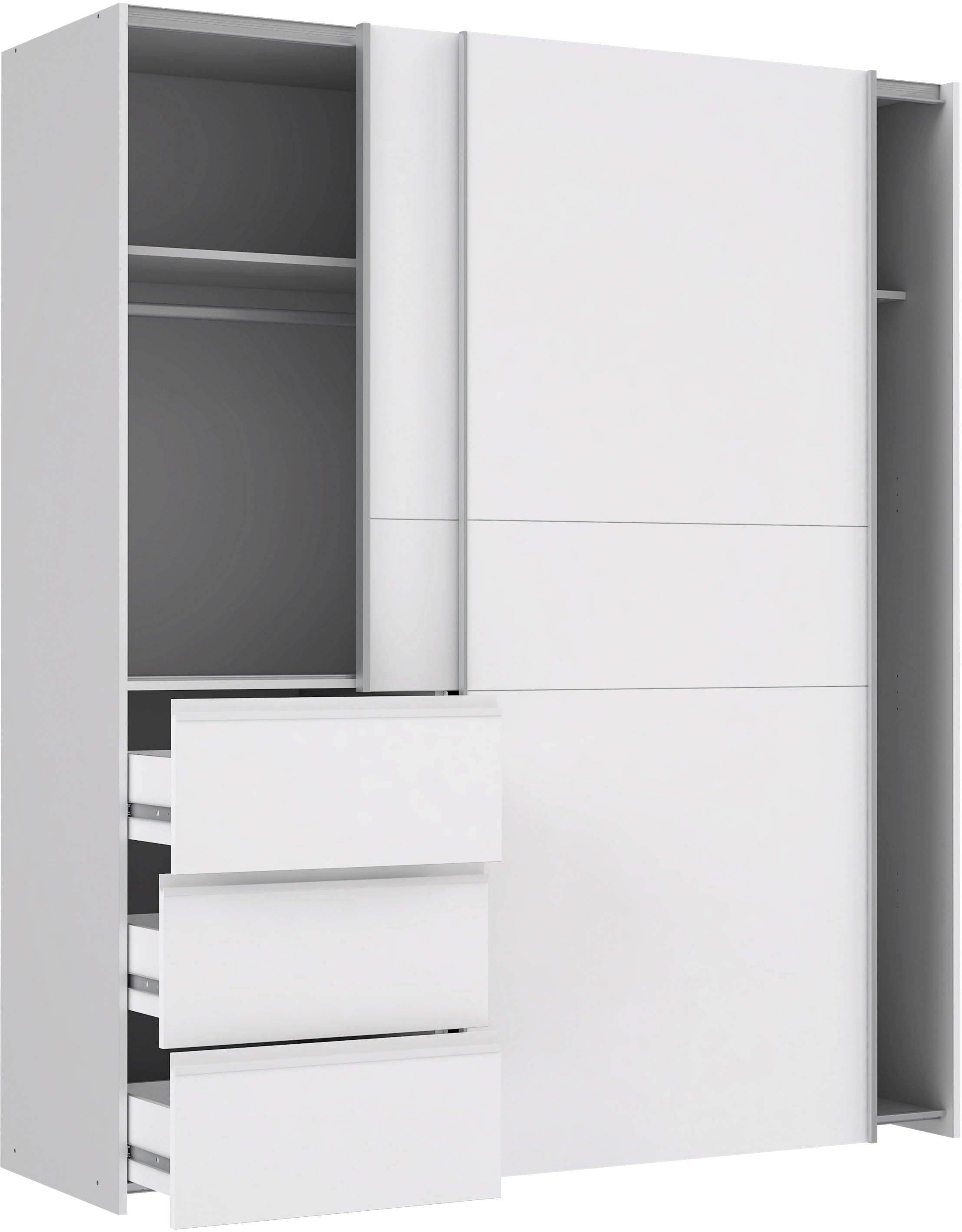 FORTE Schwebetürenschrank »Winn, Schiebetürenschrank mit 3 Schubladen, Made in Europe«, (In 2 Größen erhältlich - B/H/T ca. 170x200,5x61cm und 200x200,5x61cm), verschiedene Größen und Farben, sehr viel Stauraum