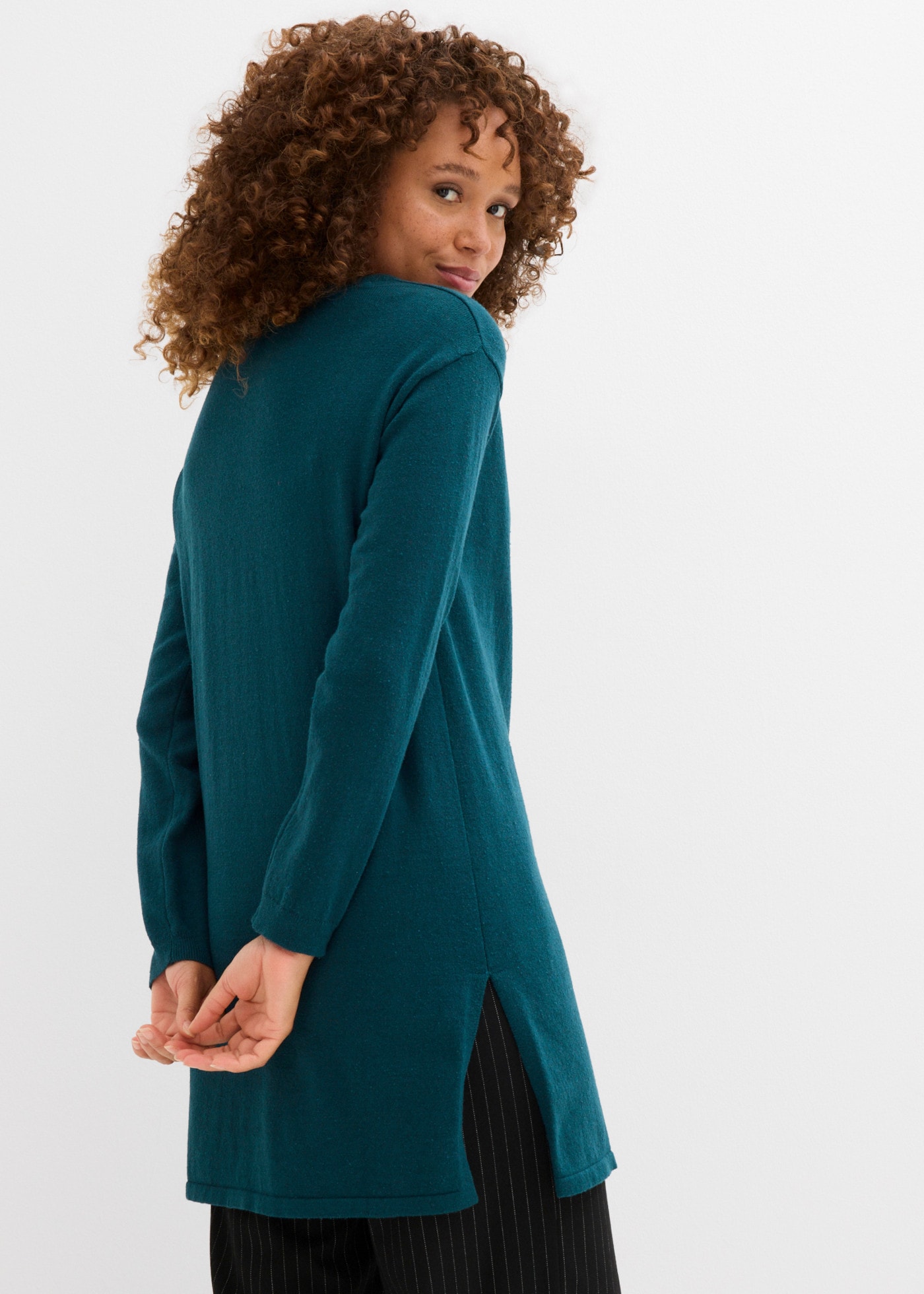 bonprix Longpullover lässig geschnitten, aus Baumwolle, Polyester und Polyamid
