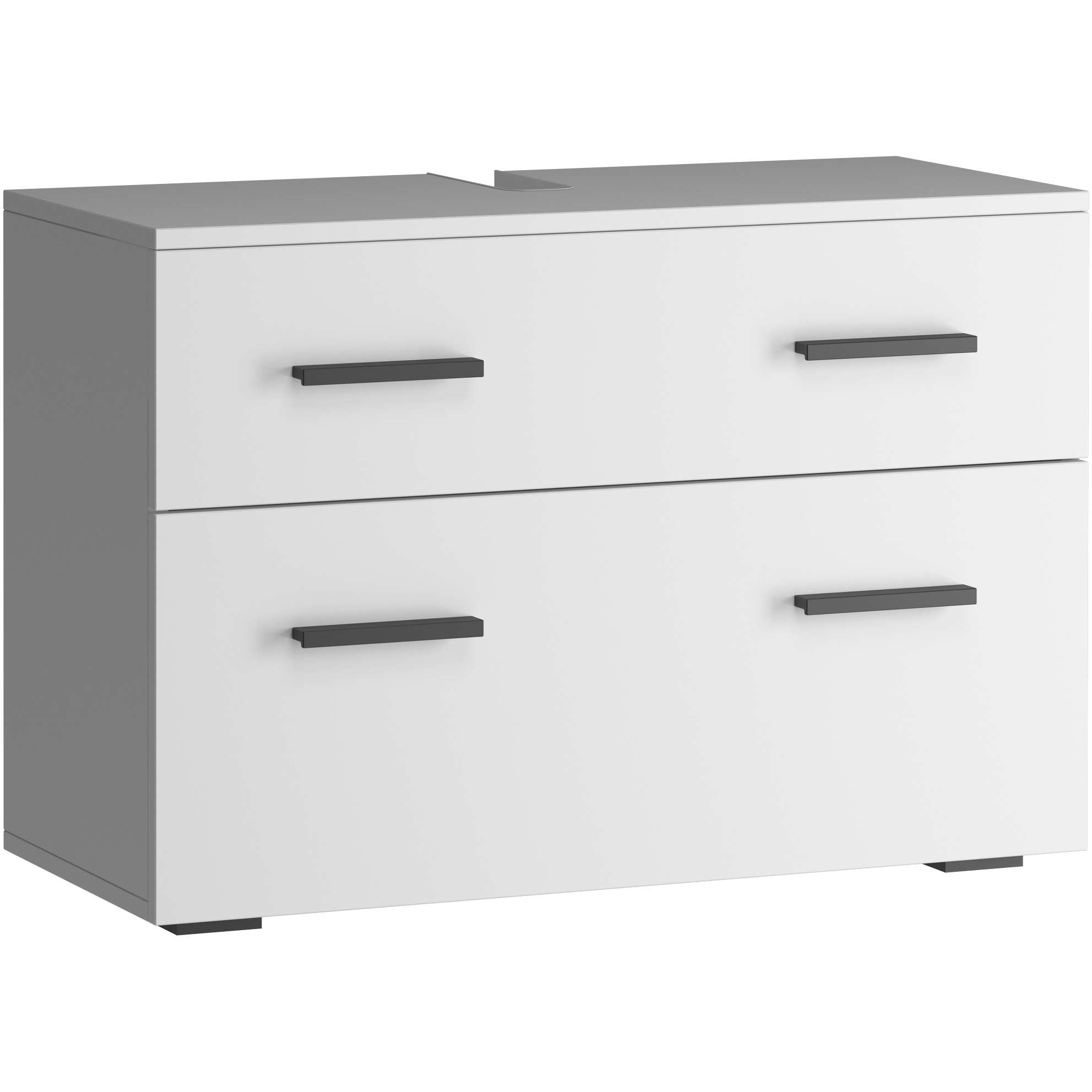 welltime Waschbeckenunterschrank "Skara" mit Klappe und Schubkasten, schwarze Griffe, Breite 80 cm, Höhe 55 cm