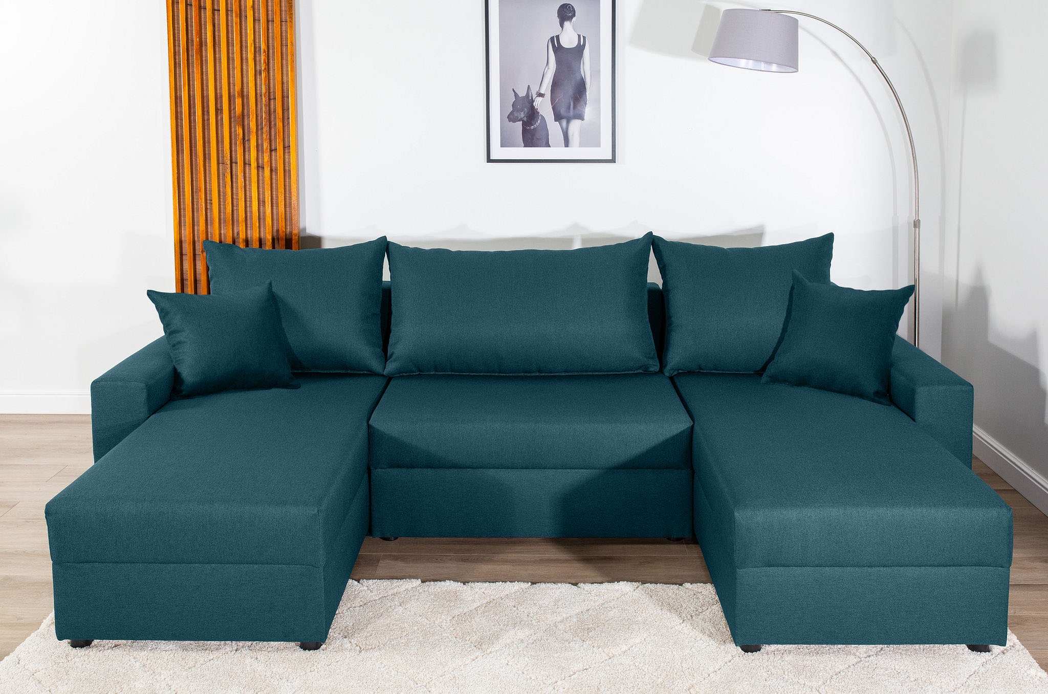 Wohnlandschaft COLLECTION AB, B:252cm H:39cm T:158cm, blau, 100%Polyester, Sofas, "Pico U-Form", Wohnlandschaft,2 X Ottomane,Polyätherschaum