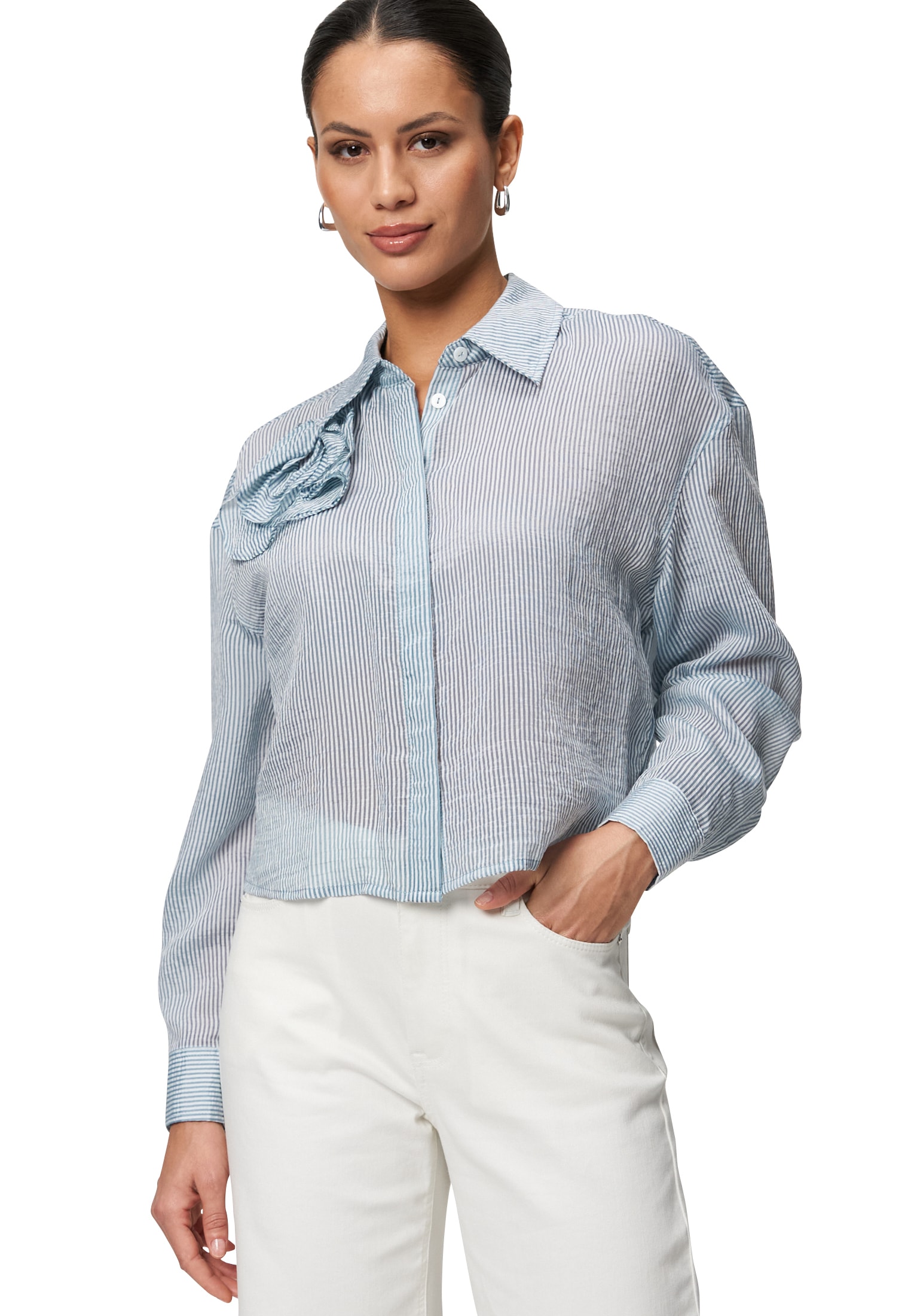 Zero Klassische Bluse "zero Damen Bluse gestreift mit Stoffblume" günstig online kaufen