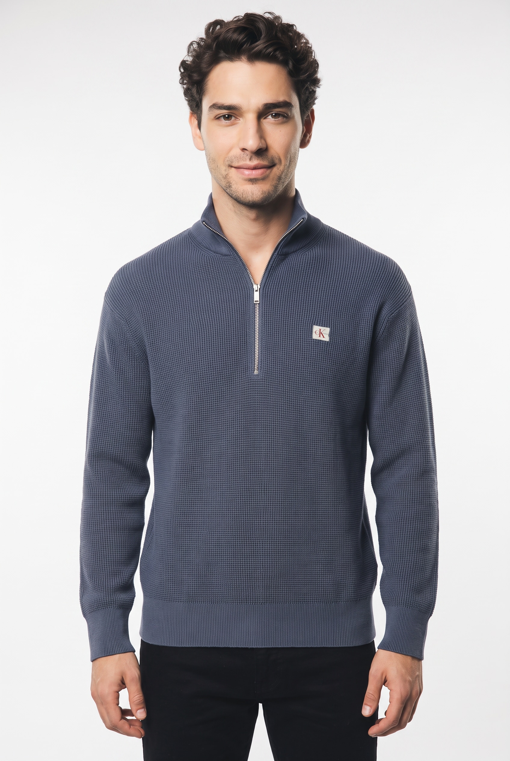 Calvin Klein Jeans Strickpullover Troyerkragen mit Reißverschluss, Regular Fit