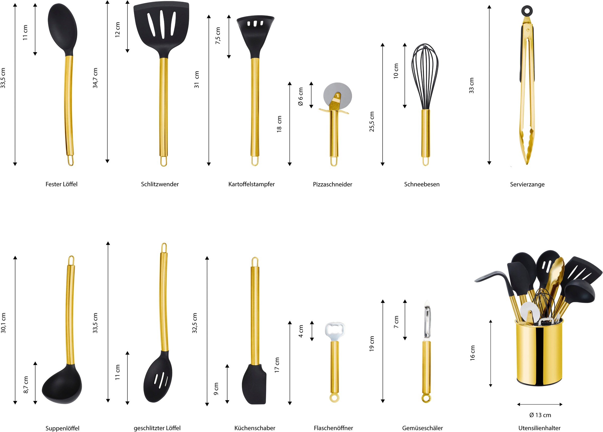 ECHTWERK Küchenorganizer-Set, (Set, 12 tlg.), Kochbesteck mit Edelstahlgriff, Antihaft Silikon, mit Utensilienhalter