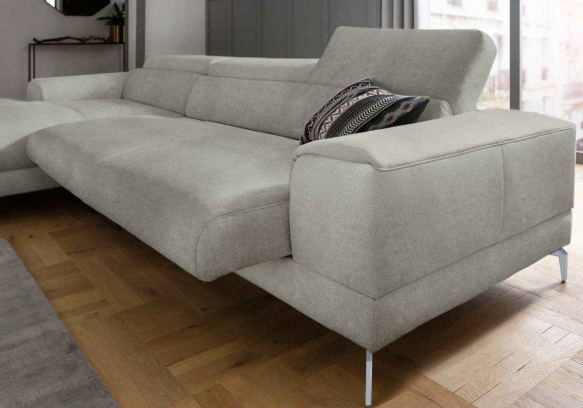 W.SCHILLIG Ecksofa »piedroo, Designsofa mit tollem Sitzkomfort, bequem und elegant, L-Form«, Kopfteilverstellung, wahlweise mit Sitztiefenverstellung, Breite 343cm