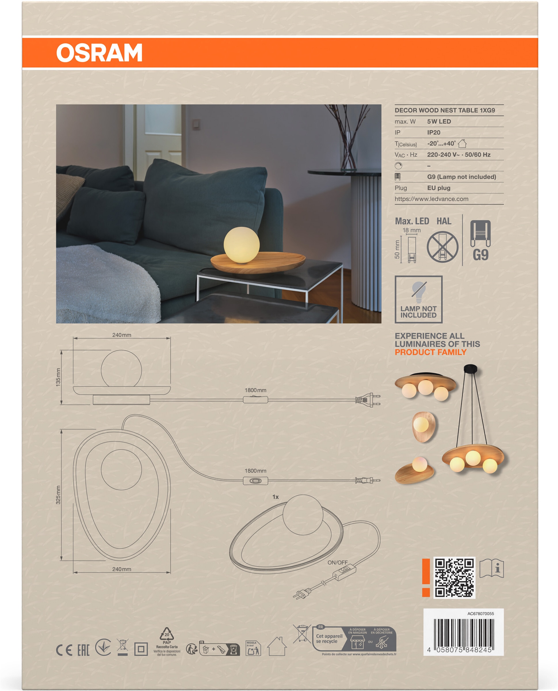 Osram Tischleuchte »Decor Acacia-Wood Nest« G9 1 Stk. braun, Fassung G9