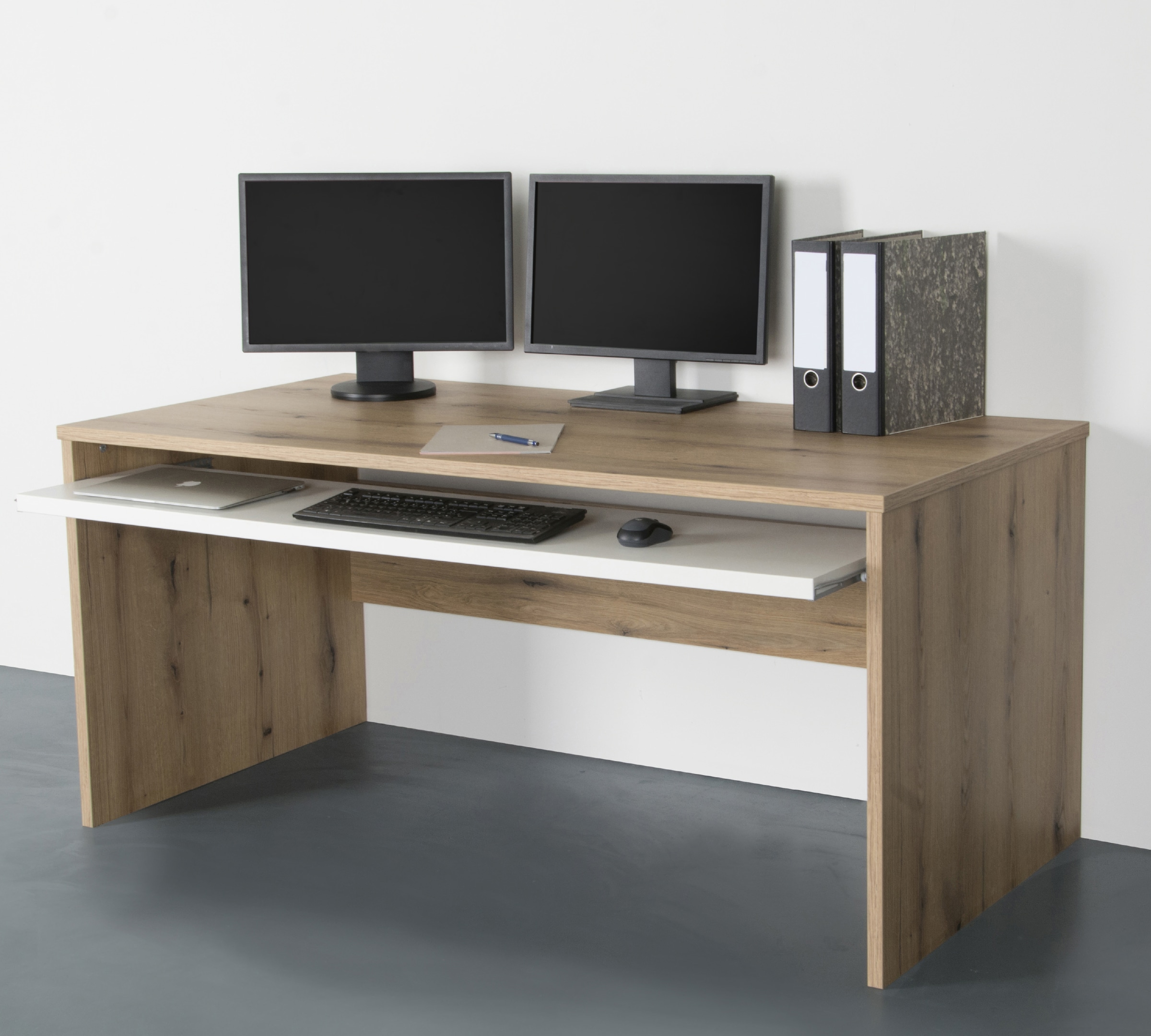 VOGL Möbelfabrik Schreibtisch »Barrie mit 2-farbigem Tastaturauszug«, in 2 Breiten, 2,5 cm Tischplattenstärke, Made in Germany